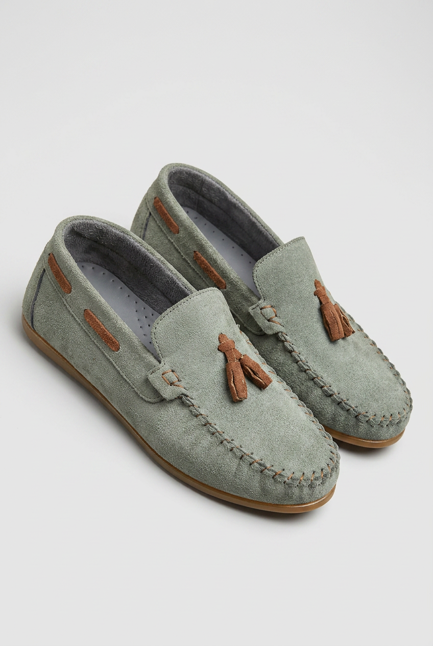 Boys Slip on Tassel Suede Penny Loafer - BABYLON - Green
