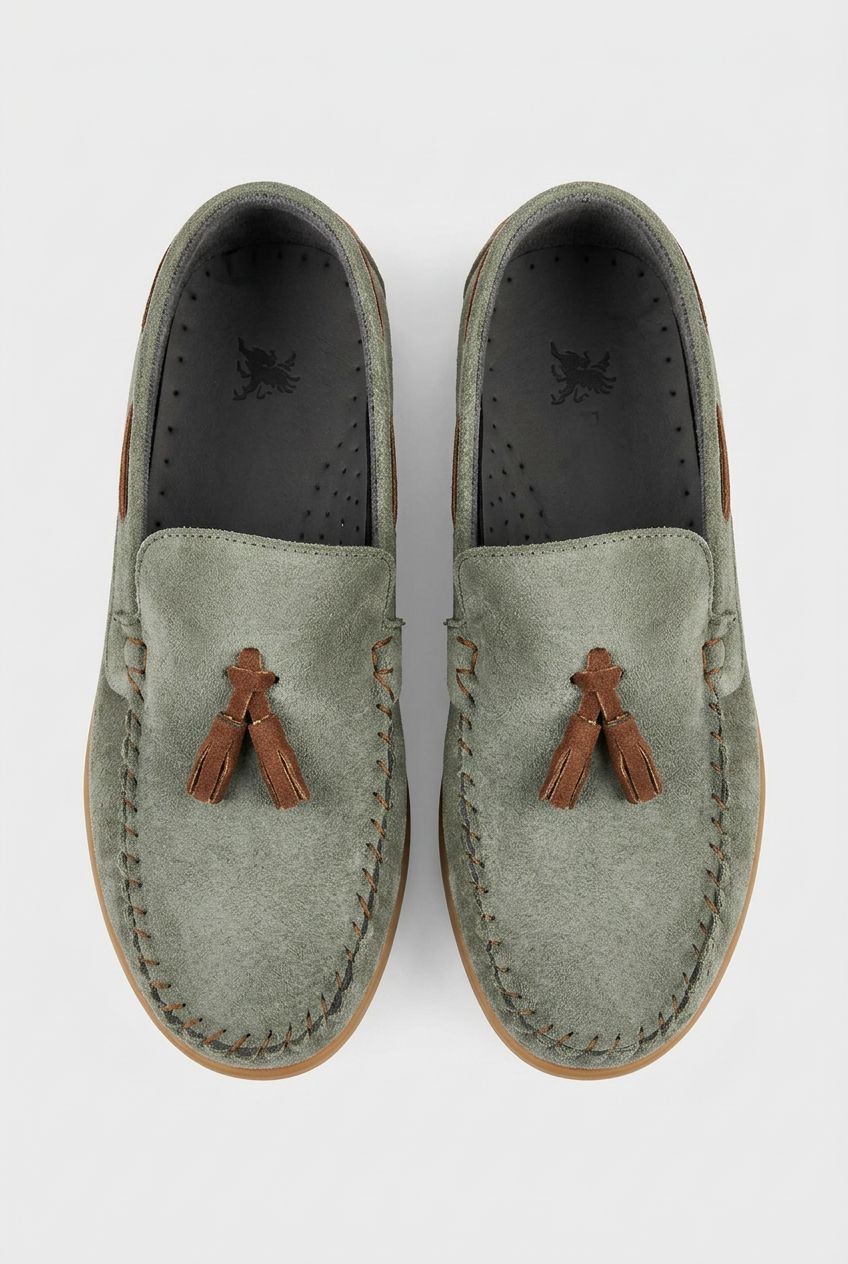 Boys Slip on Tassel Suede Penny Loafer - BABYLON - Green