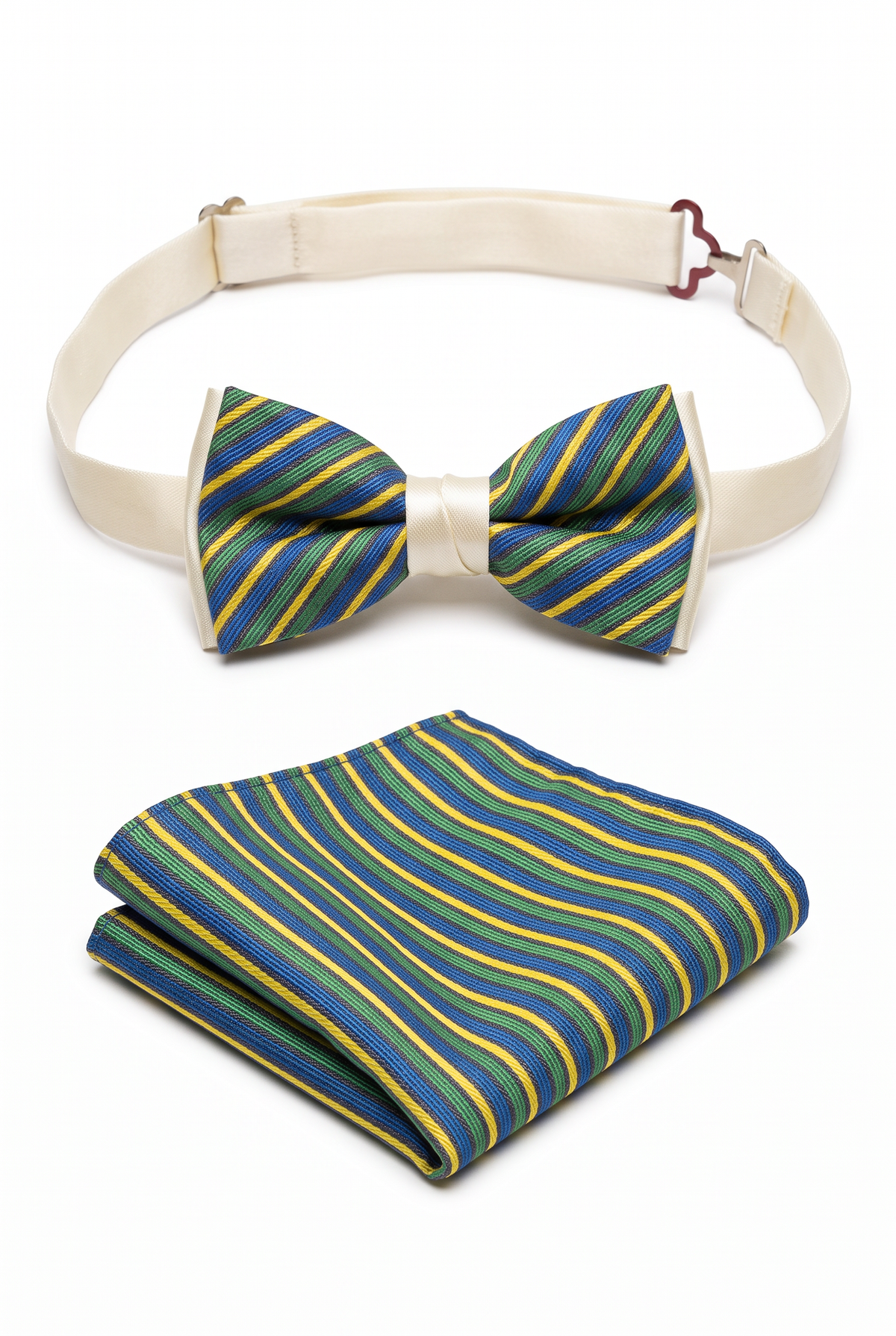 Boys Striped Bow Tie & Pocket Square Set - BWST - Green