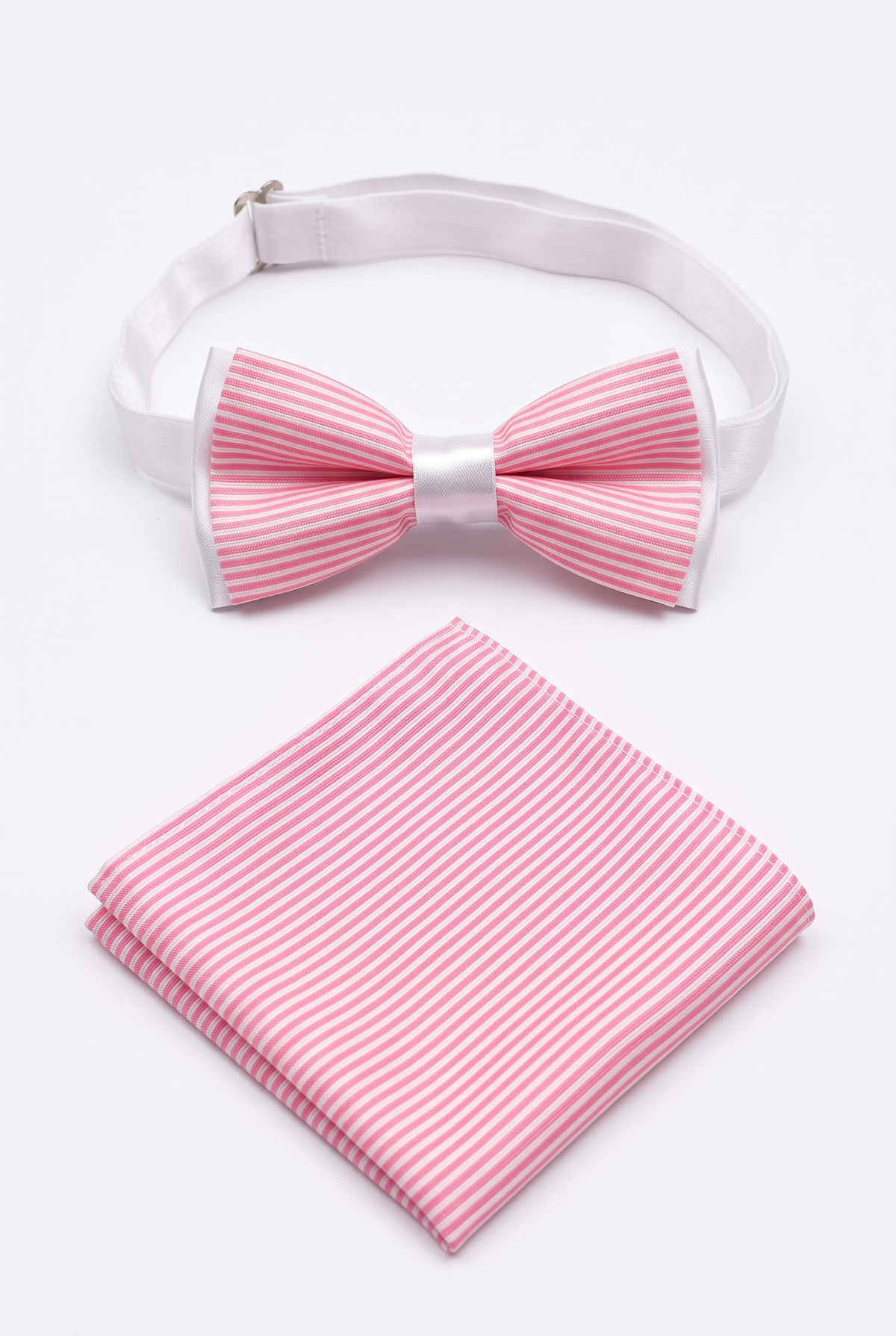 Boys Striped Bow Tie & Pocket Square Set - BWST - Pink