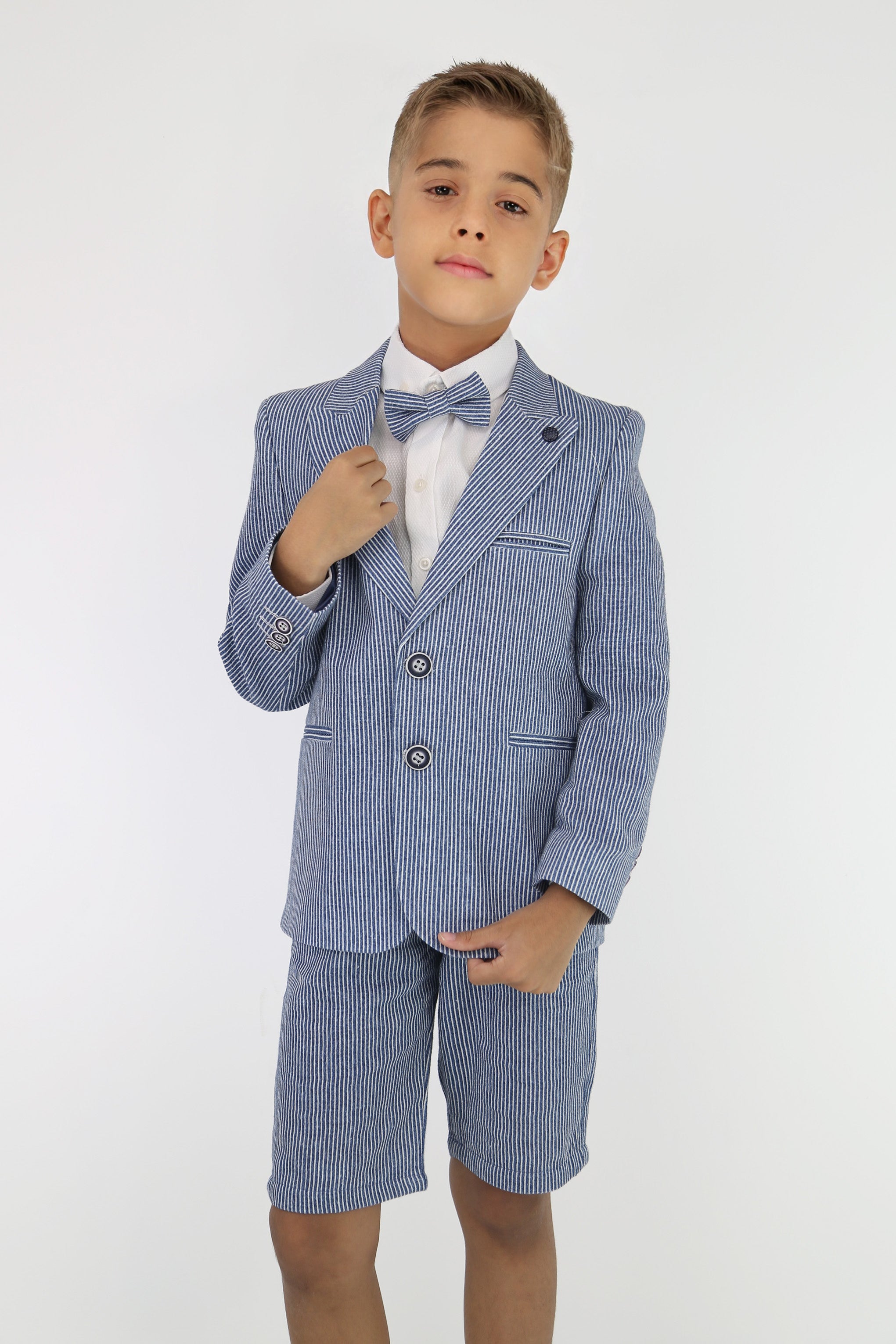 Boys Striped Cotton Seersucker Short Suit – ALEXANDER - Navy