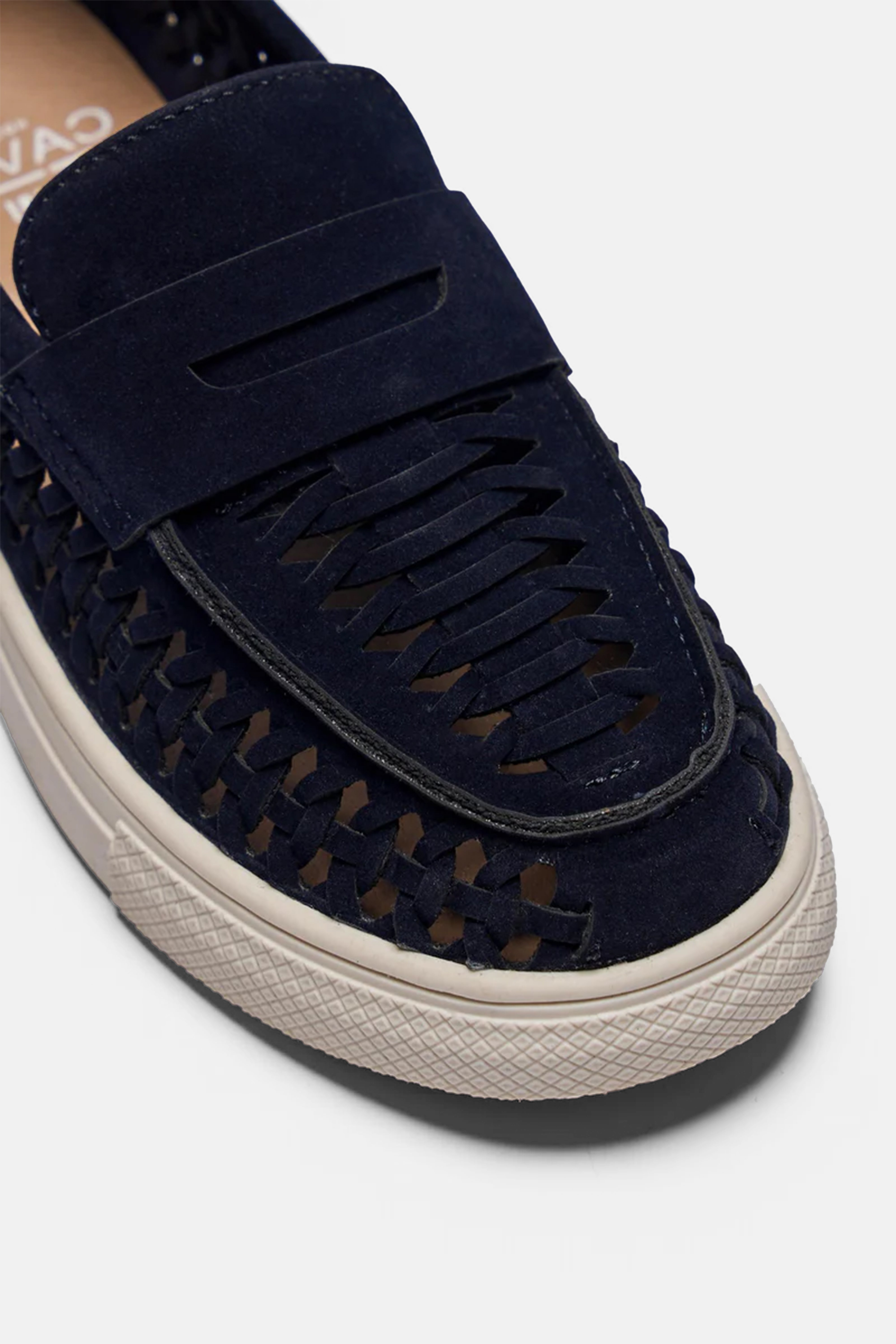 Boys Suede Penny Loafers with Woven Detail - TROY - Navy Blue Detail Picture