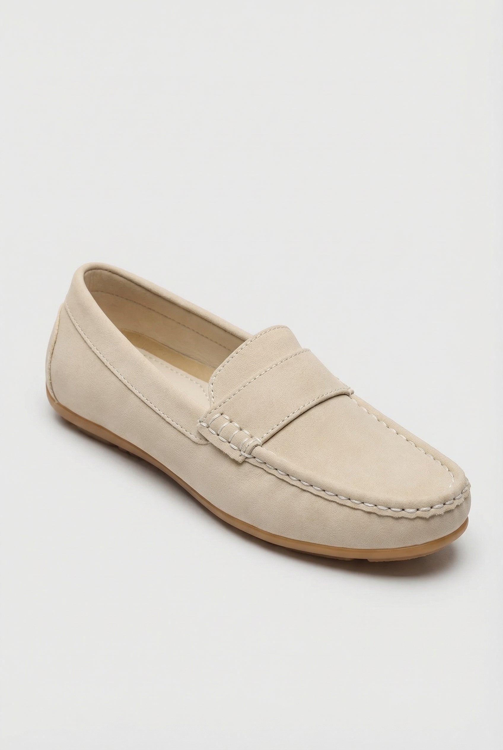 Boys Suede Slip On Penny Loafer - DUNCAN - Cream Side Picture