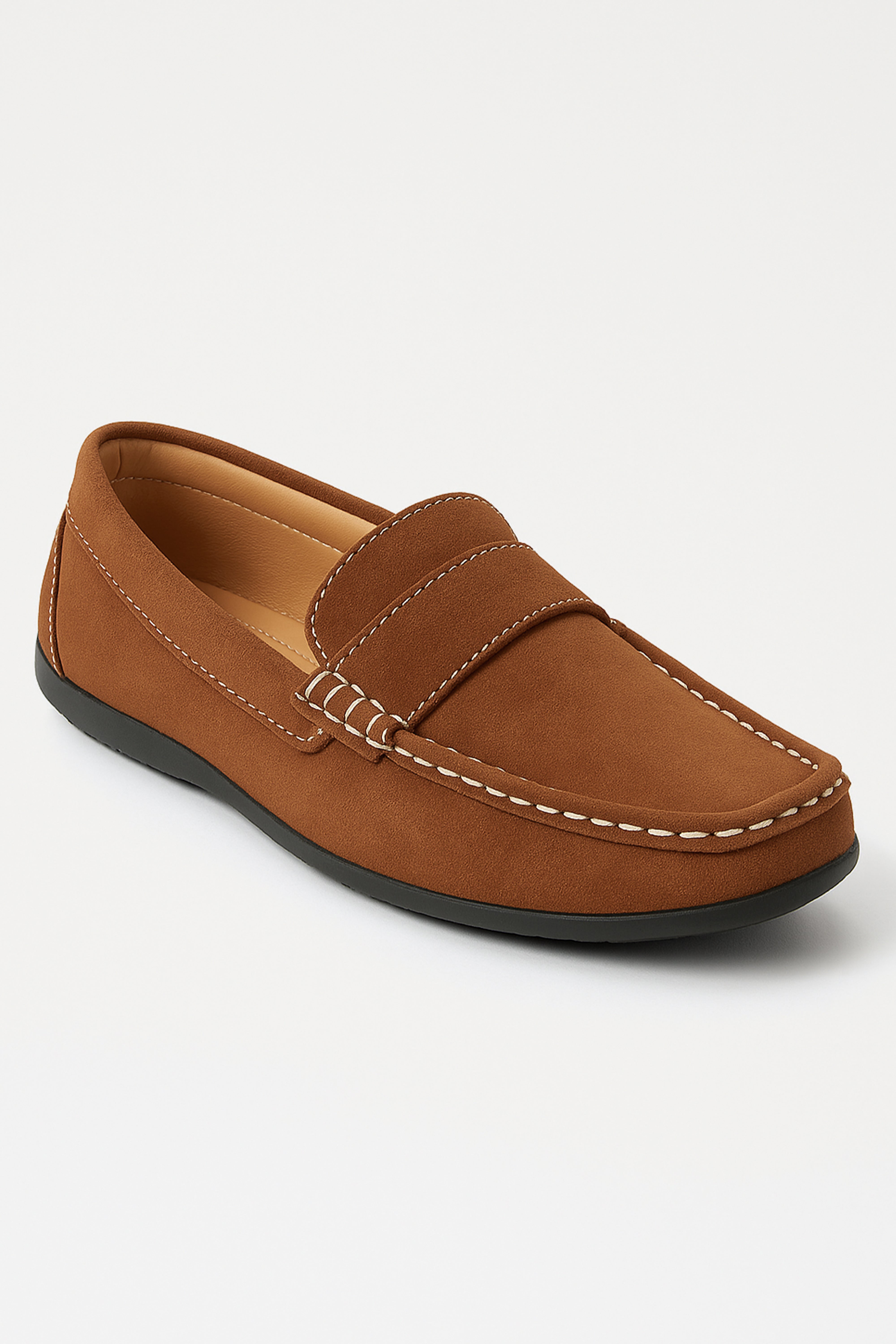 Boys Suede Slip On Penny Loafer - DUNCAN - Tan Brown Side Picture