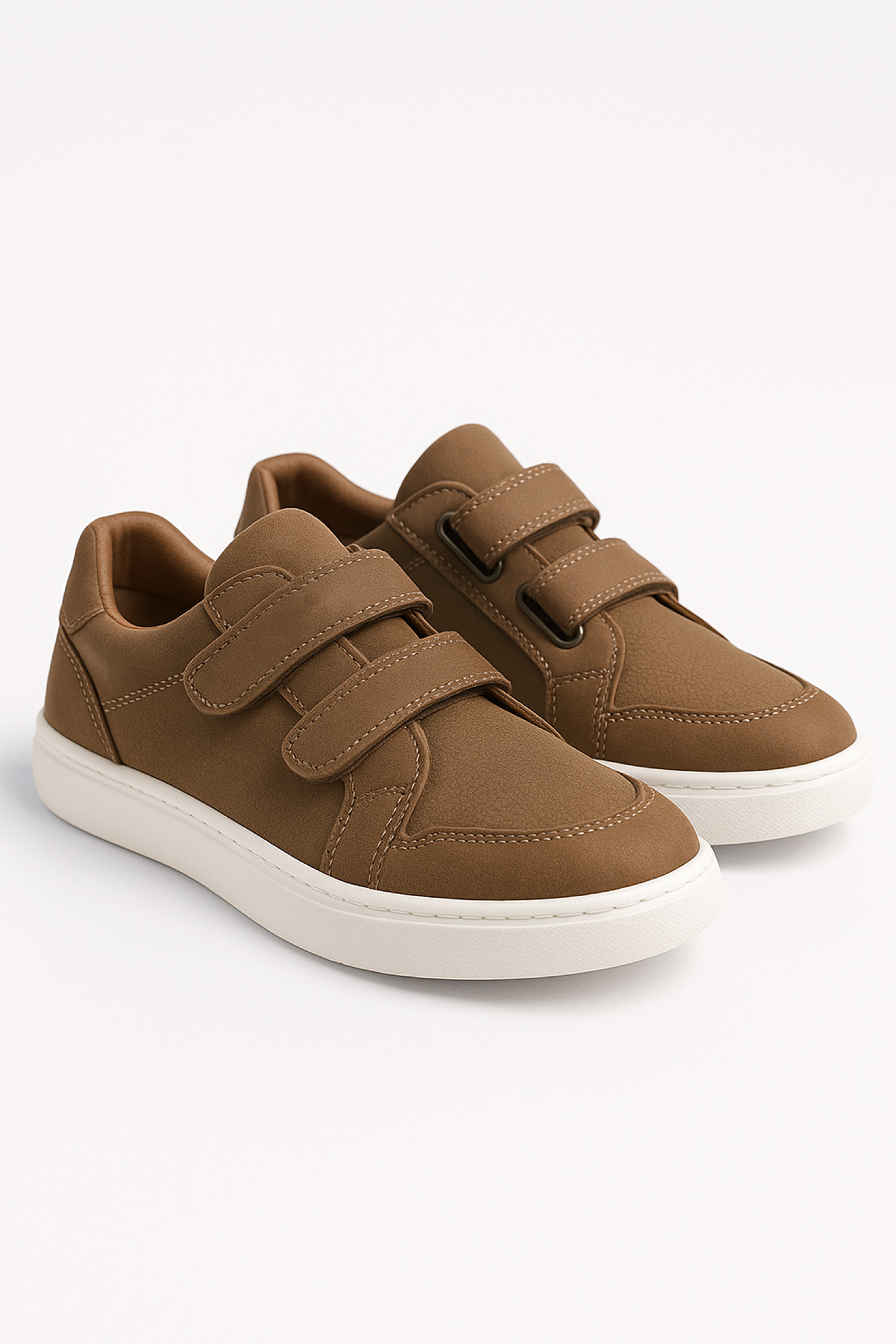 Boys Suede Velcro Sneakers - Tan Brown Pair Side Picture