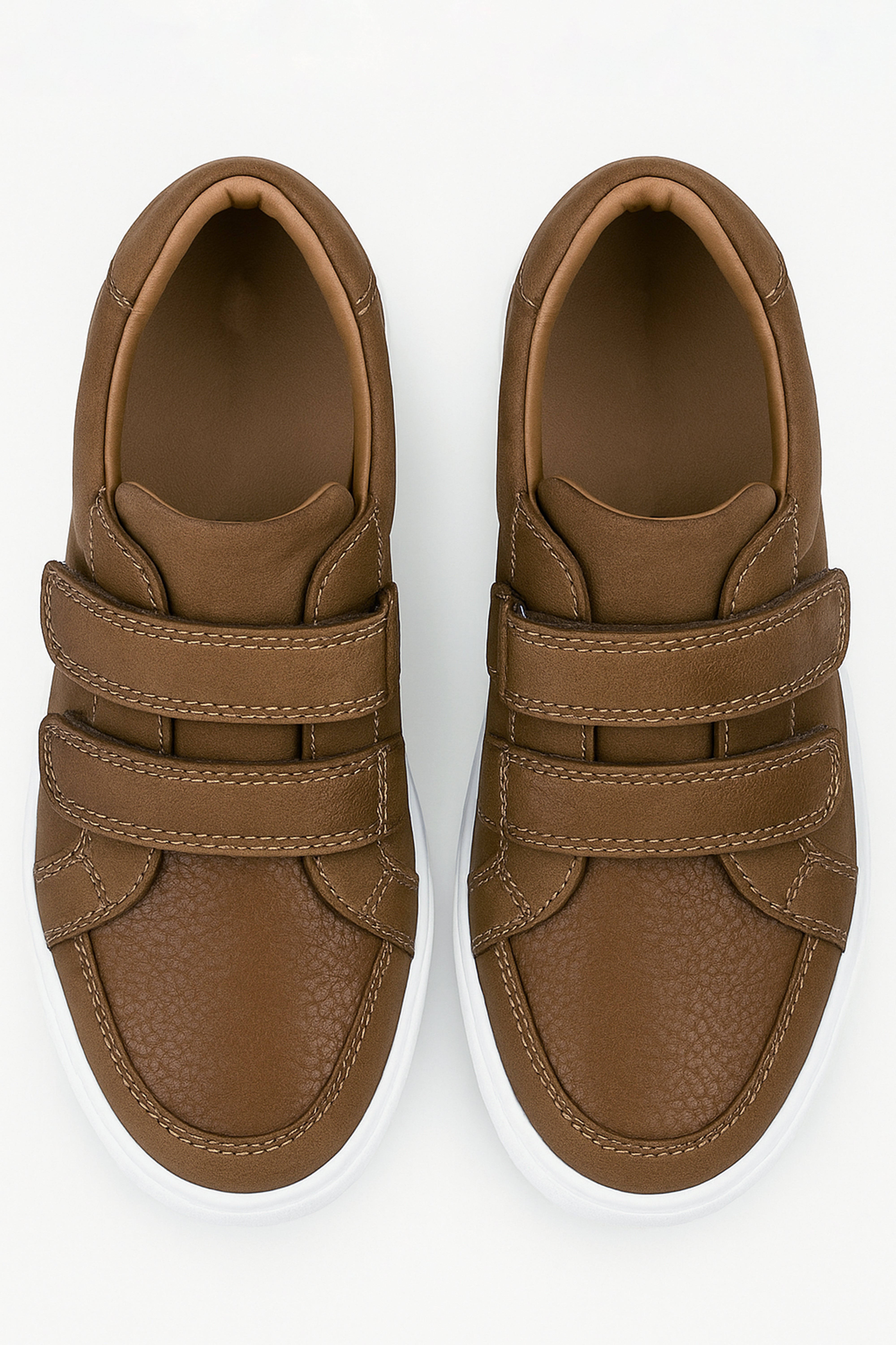 Boys Suede Velcro Sneakers - Tan Brown Front Picture