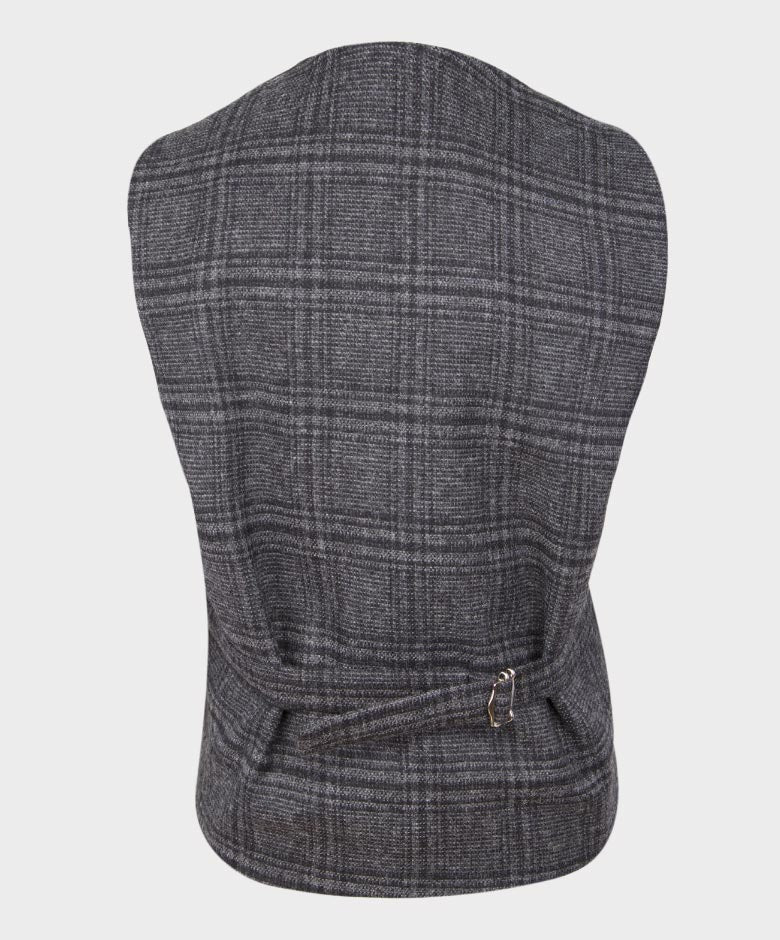 Boys Tailored Fit Herringbone Tweed Check Waistcoat Set - Grey