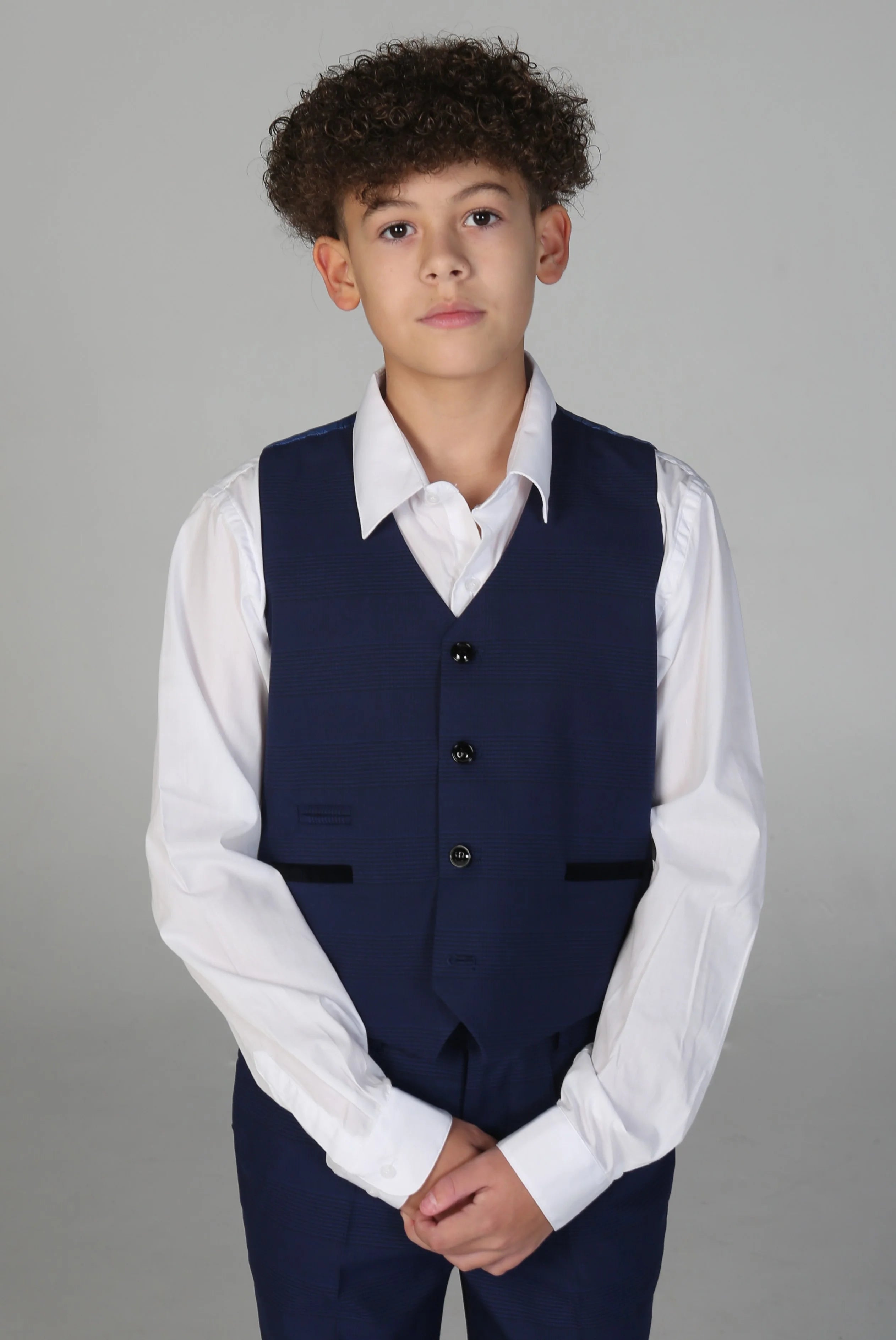 Boys Tailored Fit Tweed Check Suit - MARK - Blue
