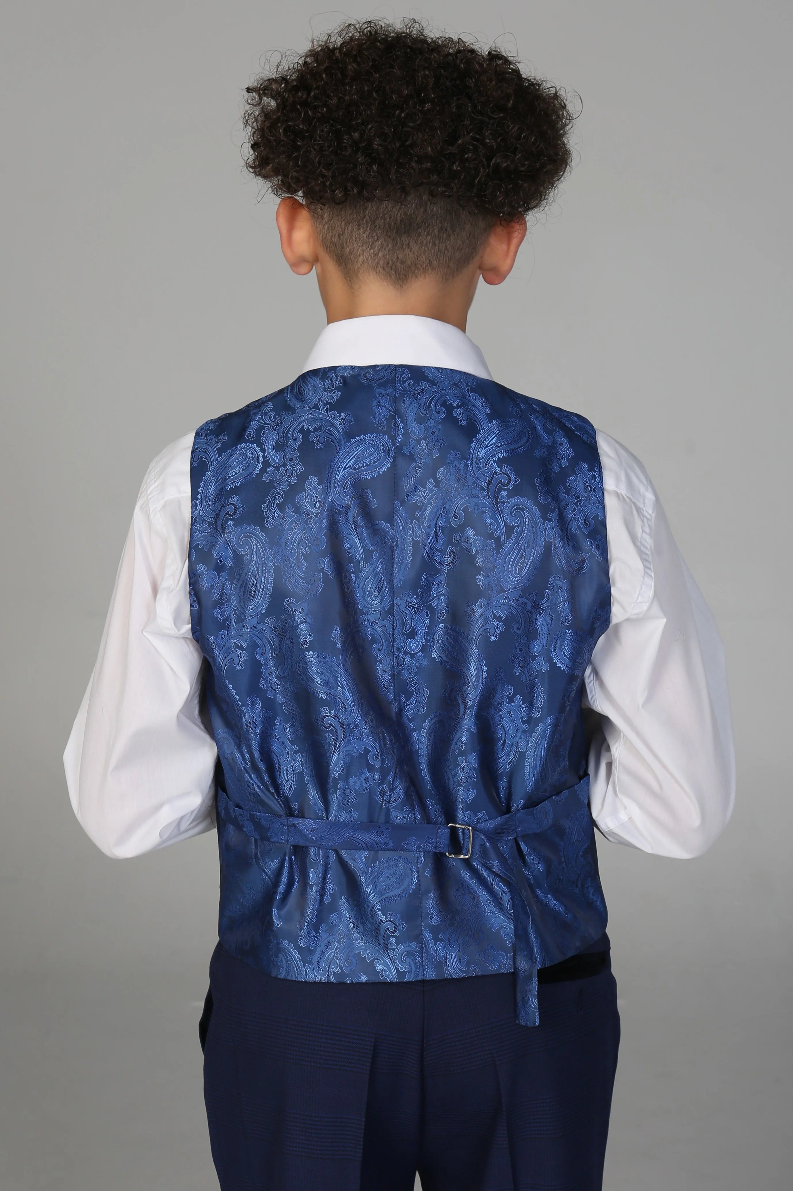 Boys Tailored Fit Tweed Check Suit - MARK - Blue