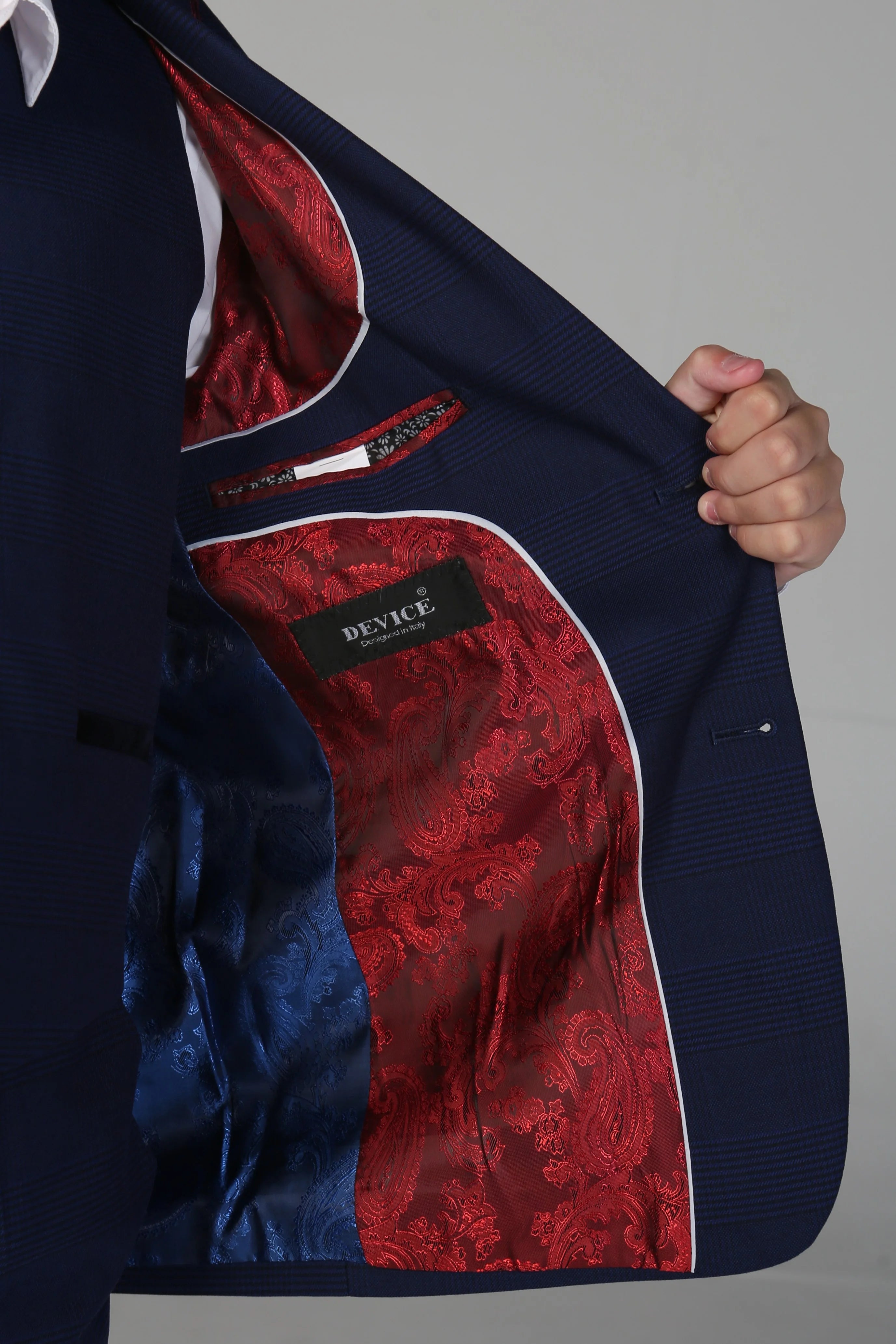 Boys Tailored Fit Tweed Check Suit - MARK - Blue