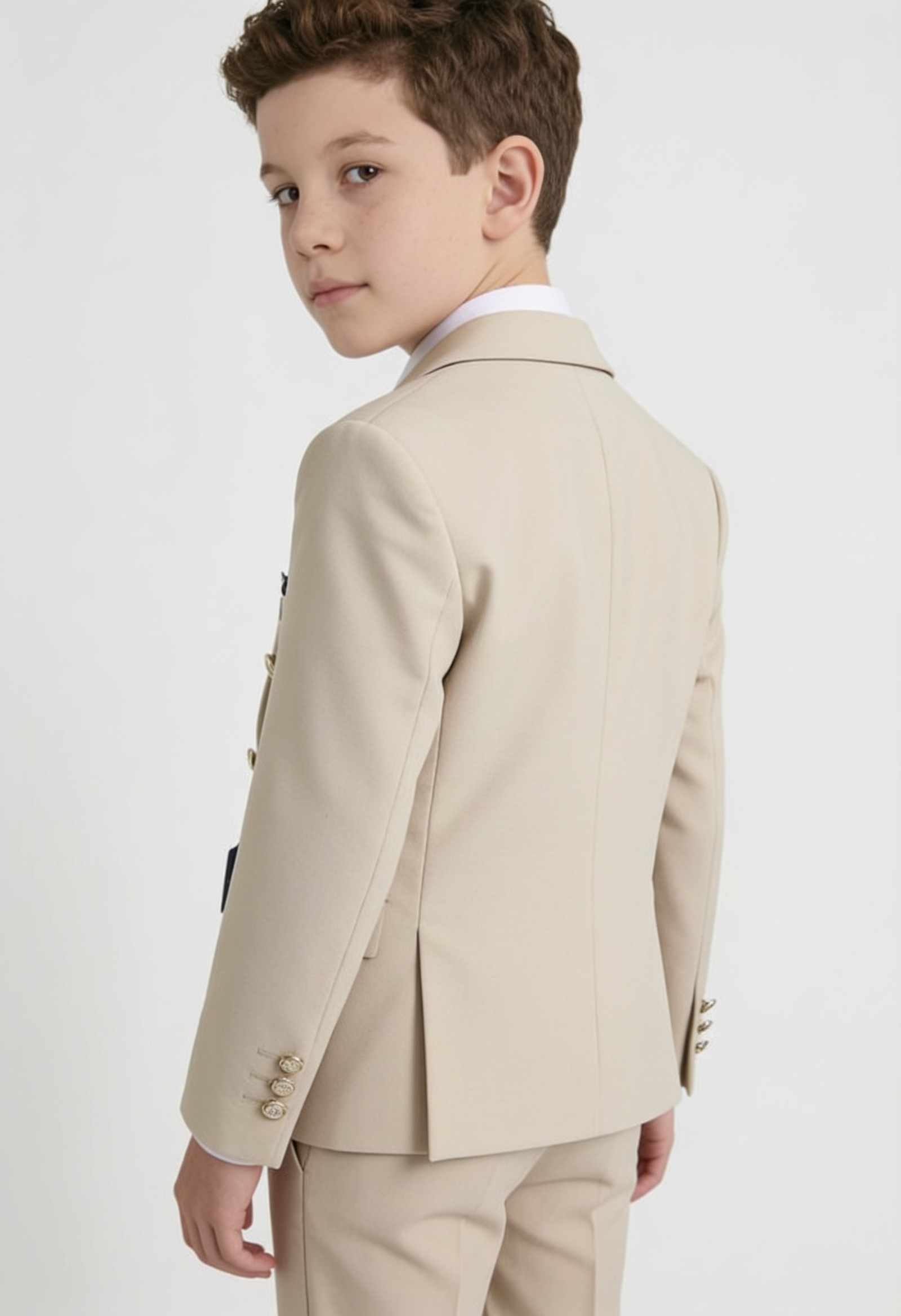 Boys Textured Double Breasted Blazer - Beige