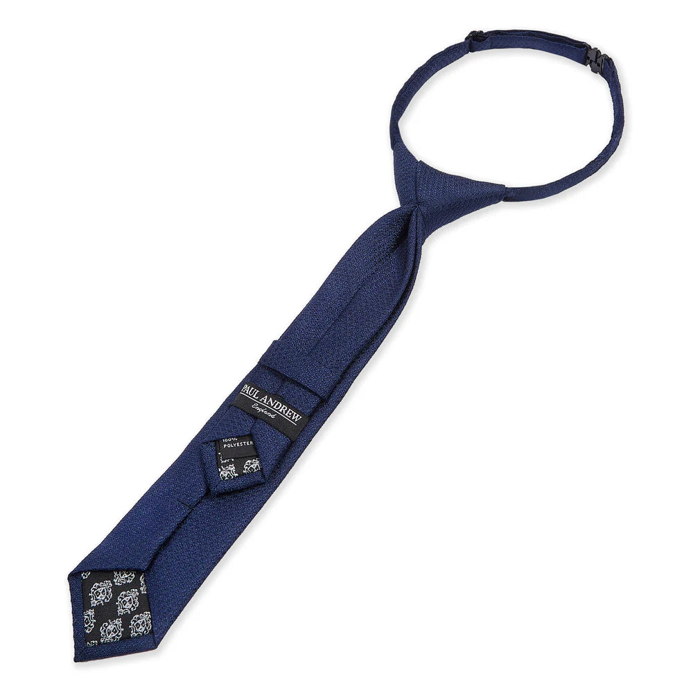 Corbata preanudada de jacquard texturizado para niños con correa de cuello ajustable con clip - Azul marino