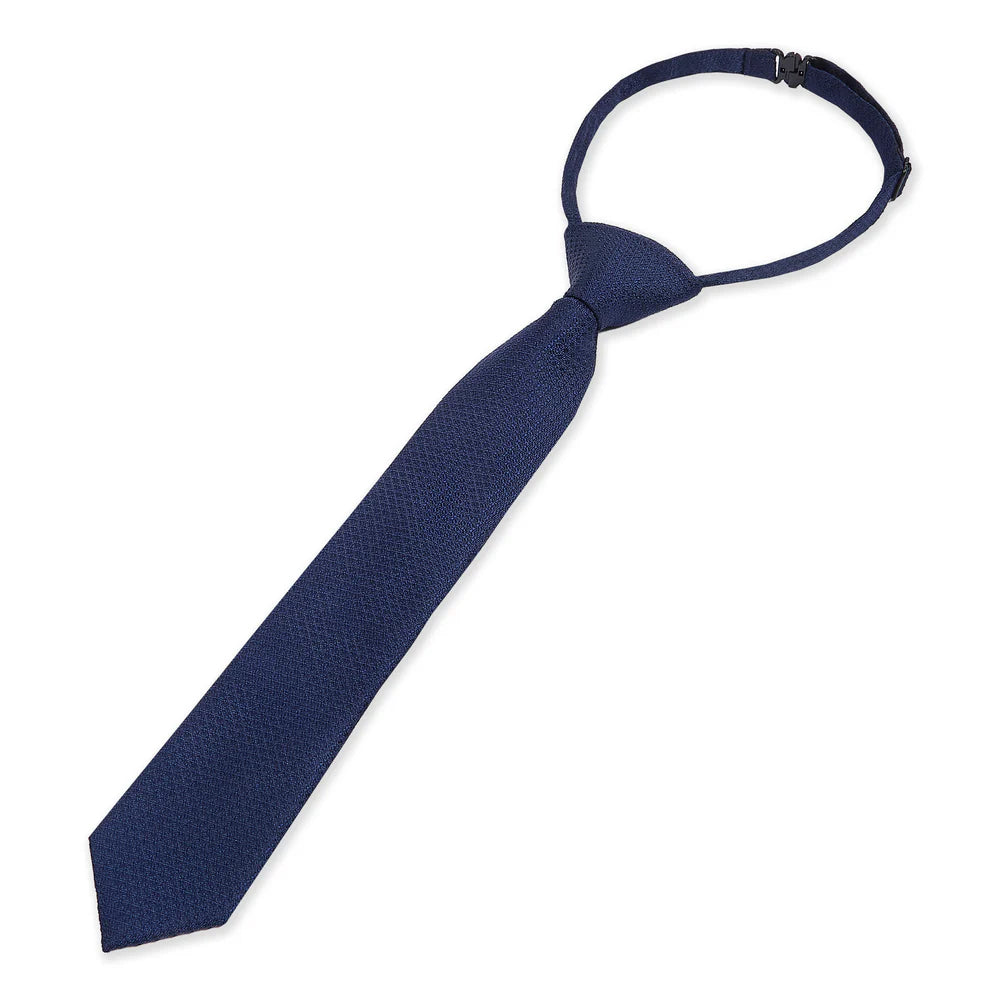 Corbata preanudada de jacquard texturizado para niños con correa de cuello ajustable con clip - Azul marino