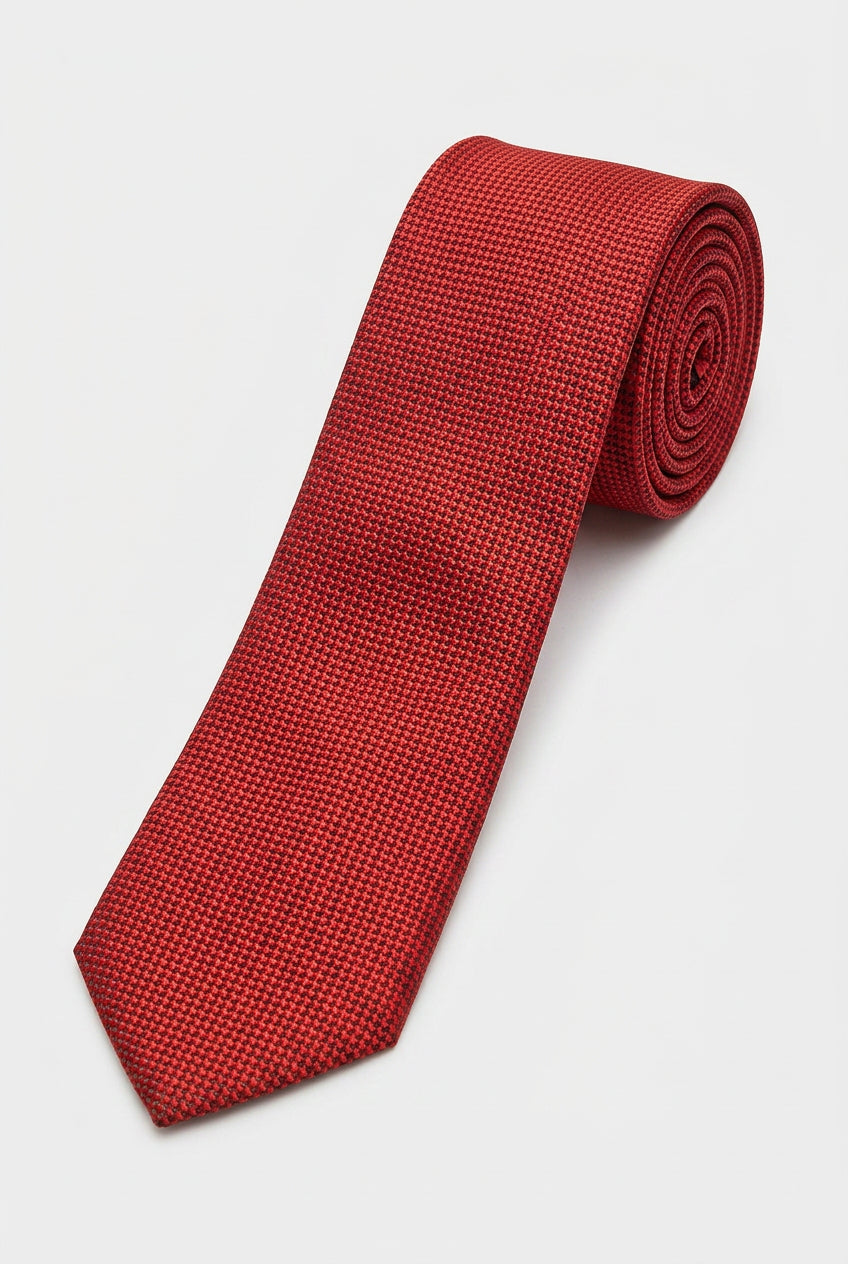 Jungen Strukturierter Jacquard Schlanker Krawatte - Rot