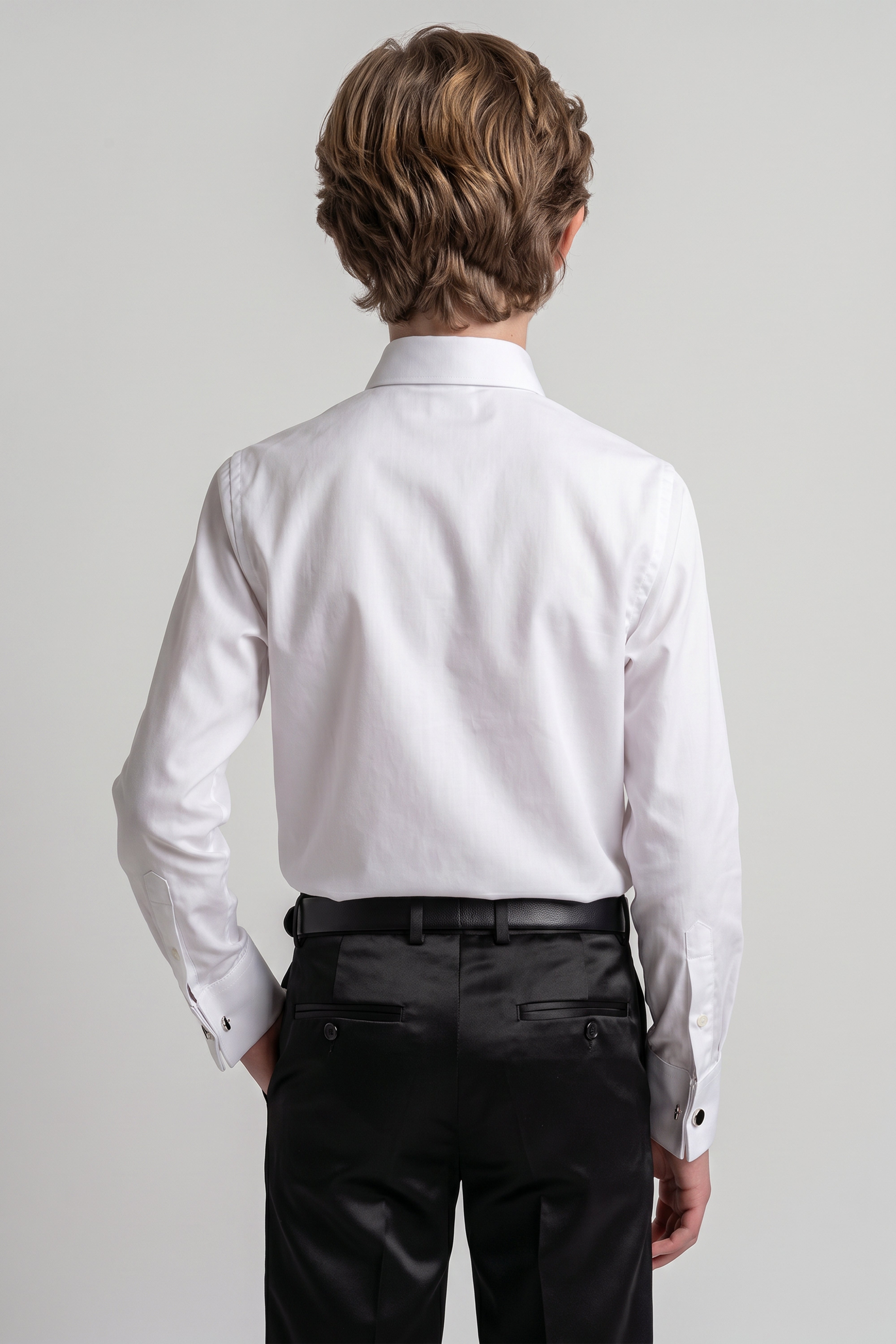 Boys Tuxedo Dress Shirt with Cufflinks - White Model Back Picture
