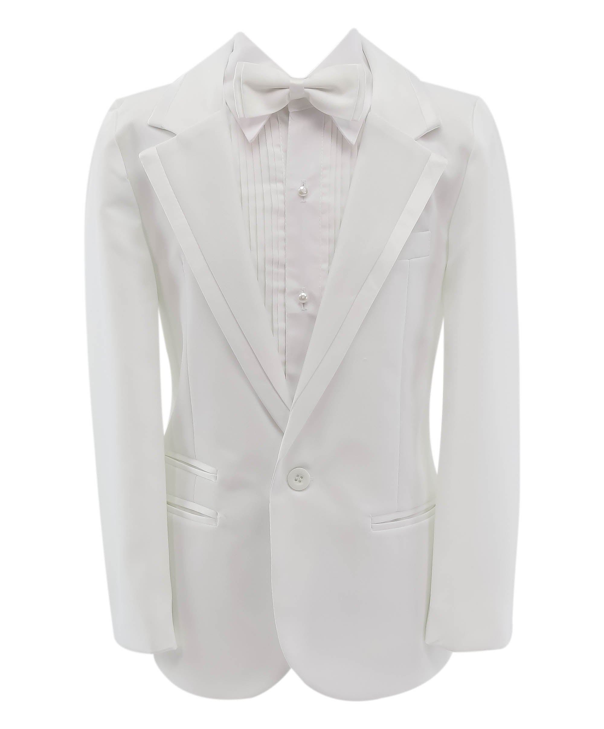 Boys Tuxedo Suit Set - White Blazer Front Picture