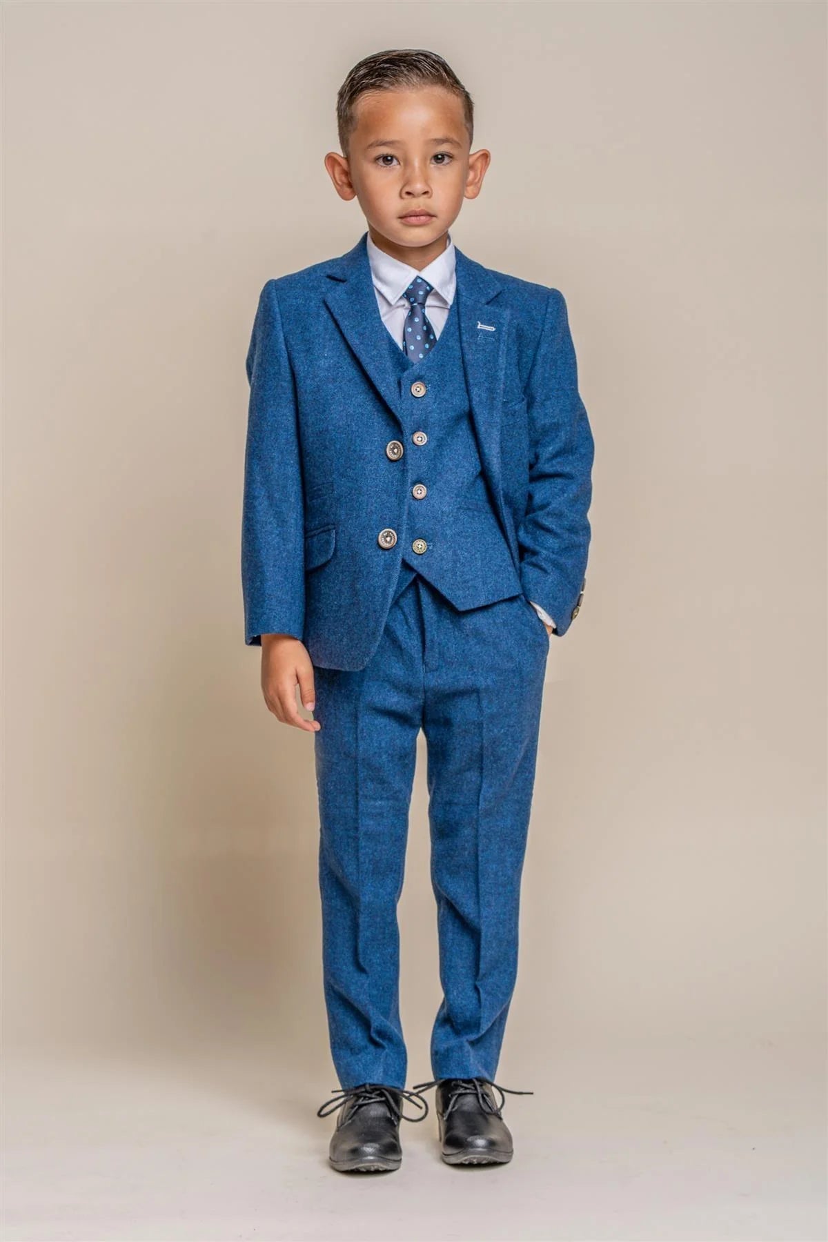 Ensemble de costume en tweed de laine assorti père et fils 3 pièces - Orson Bleu