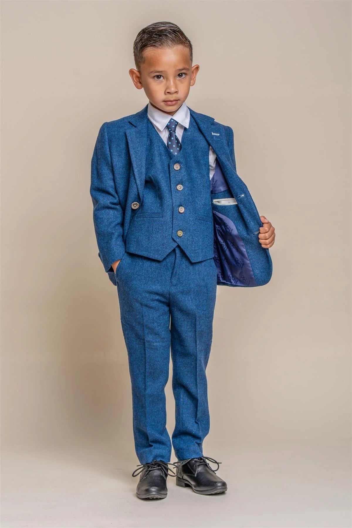 Ensemble de costume en tweed de laine assorti père et fils 3 pièces - Orson Bleu