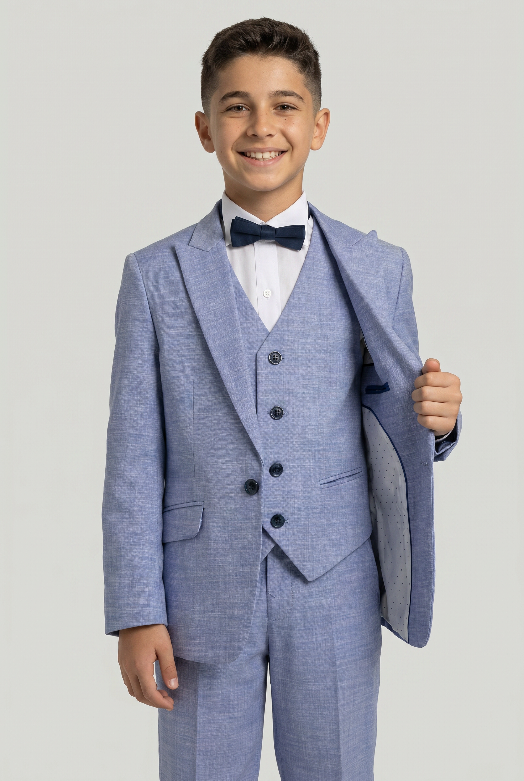 Completo da ragazzo in twill blu a motivo tono su tono - Blu