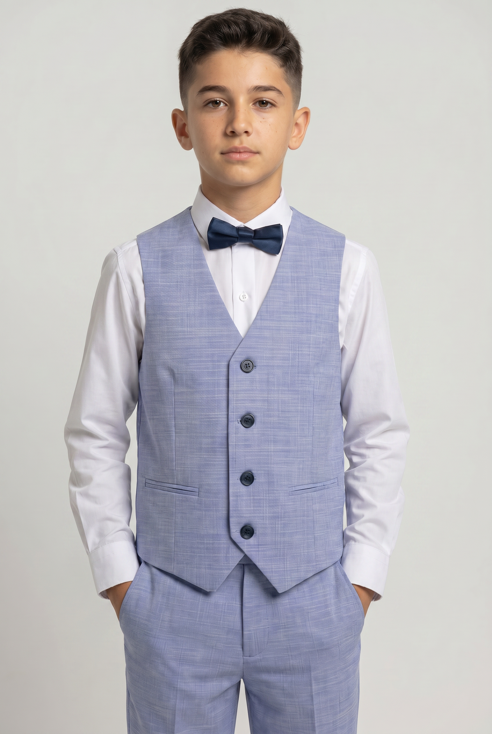 Completo da ragazzo in twill blu a motivo tono su tono - Blu