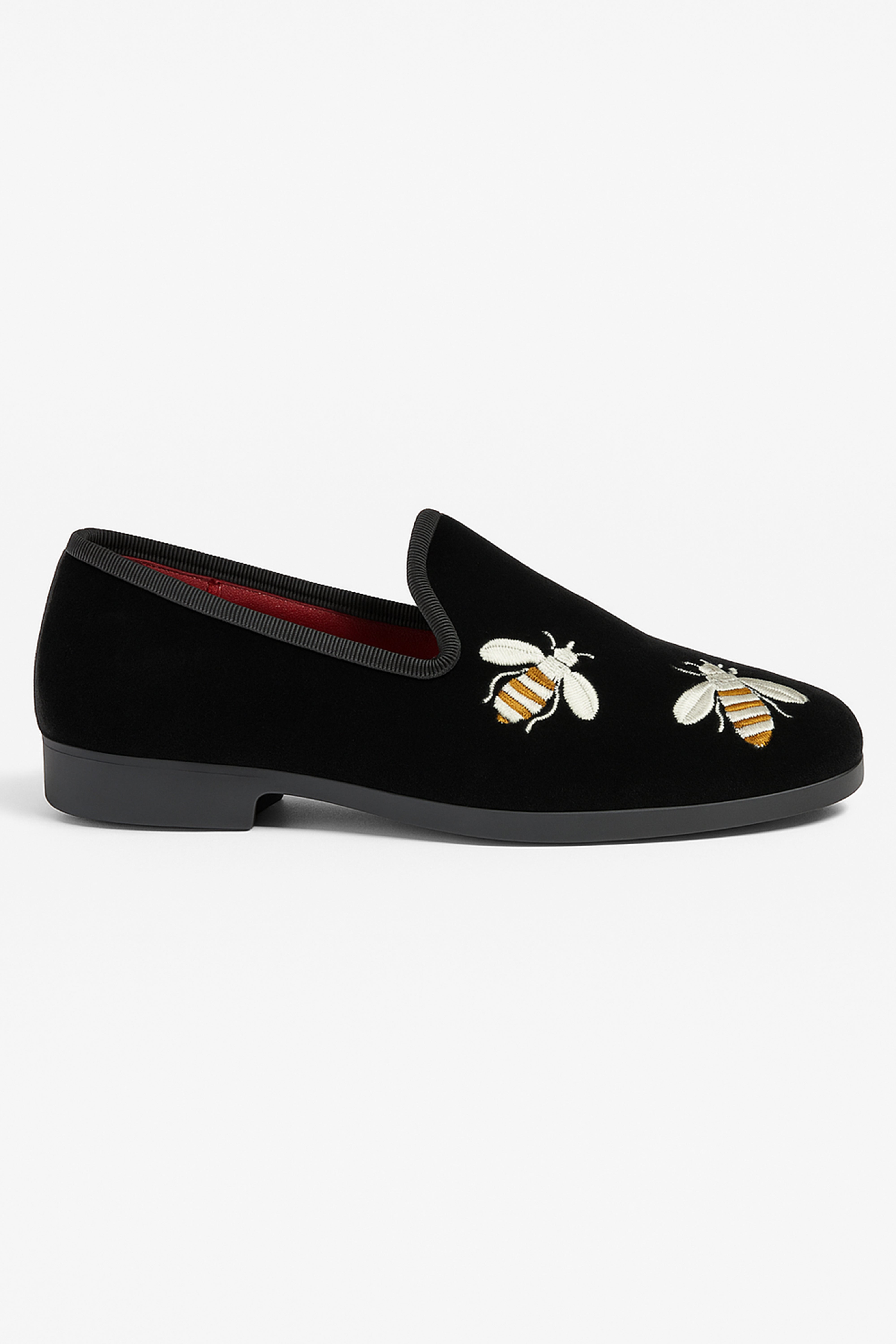 Boys Velvet Bee Embroidered Slip On Loafers - Navy