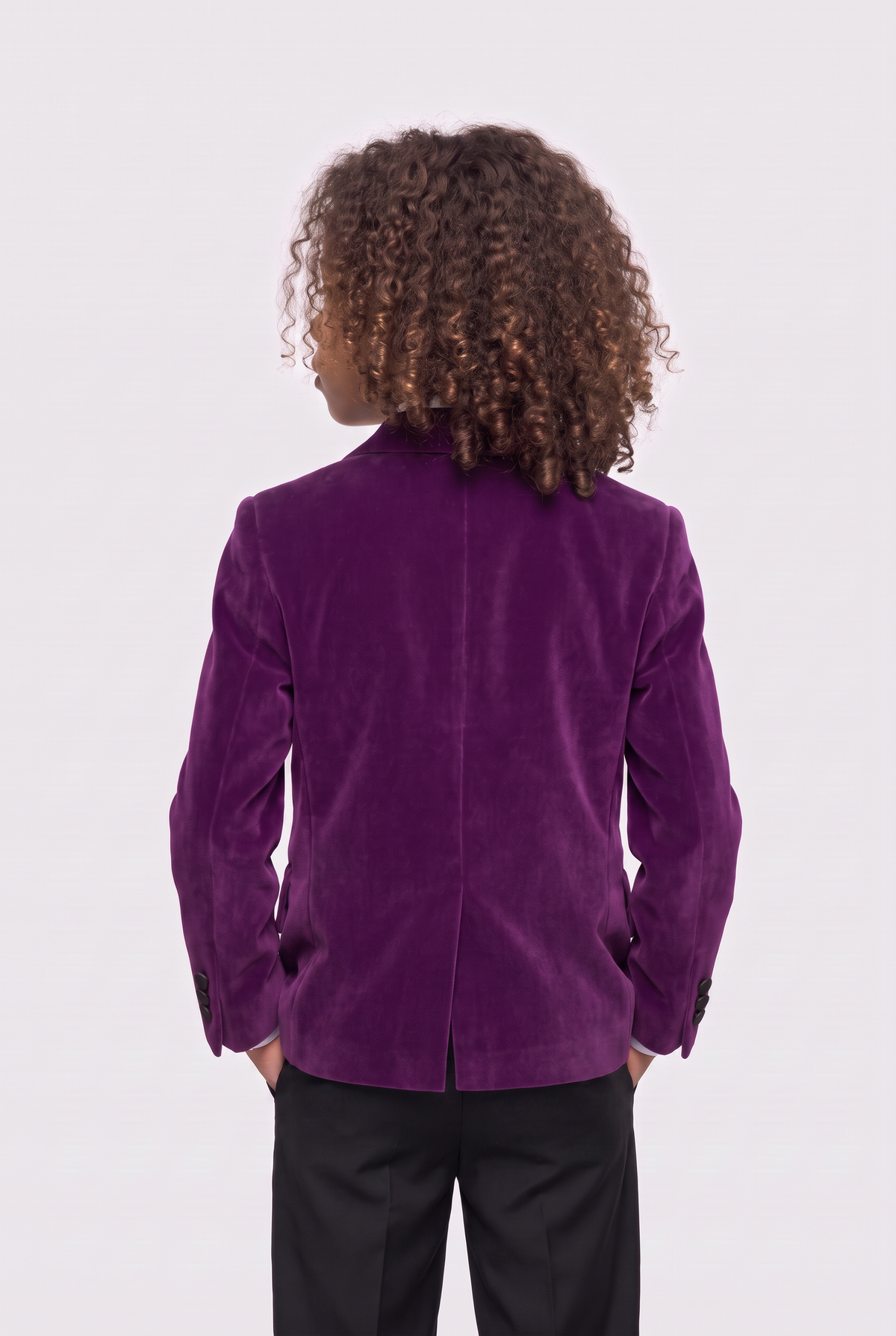 Boys Velvet Blazer Satin Lapel Dinner Jacket - Mayfair - Purple Back Picture