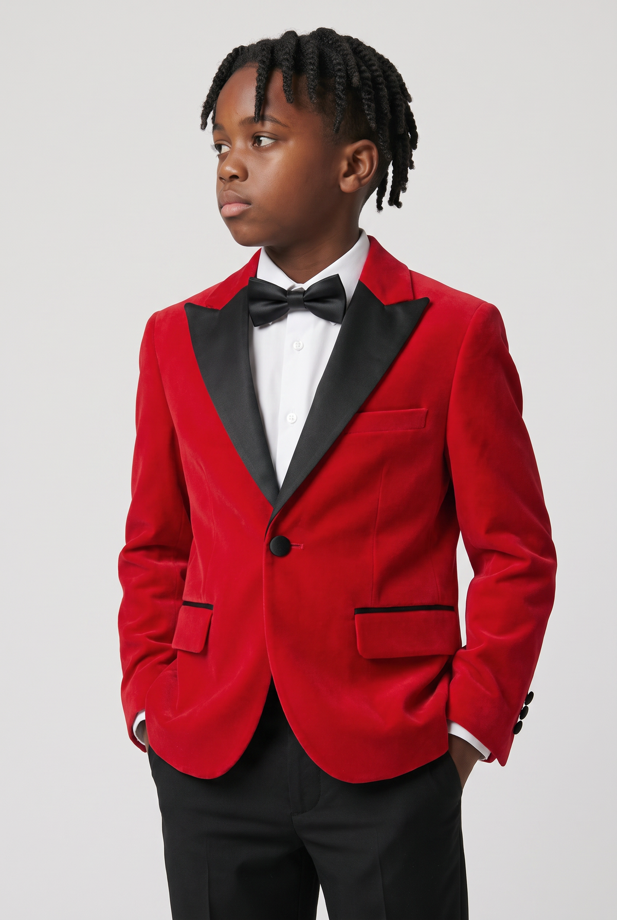 Boys Velvet Blazer Satin Lapel Dinner Jacket - Mayfair - Model Red Picture