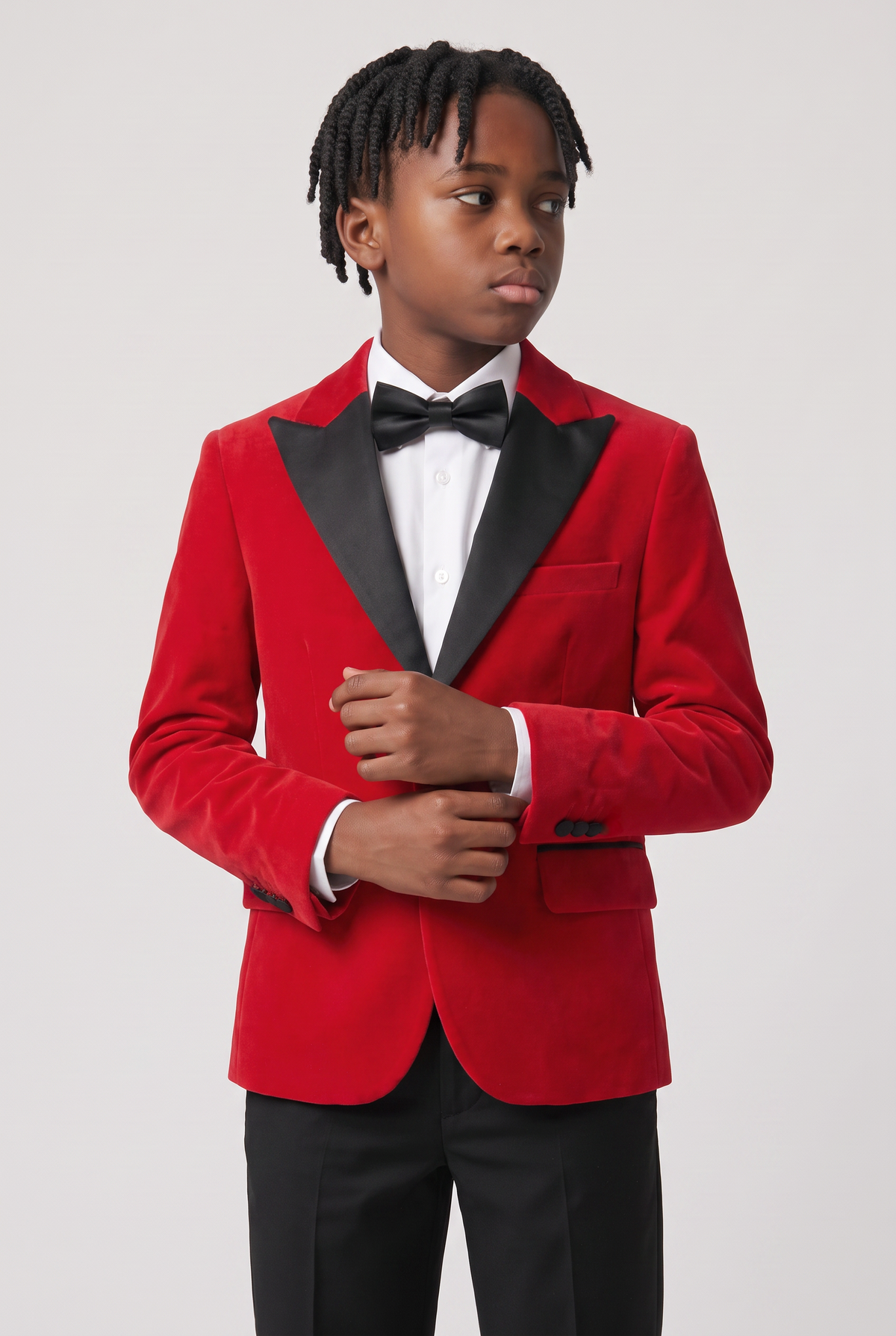 Boys Velvet Blazer Satin Lapel Dinner Jacket - Mayfair - Red Picture