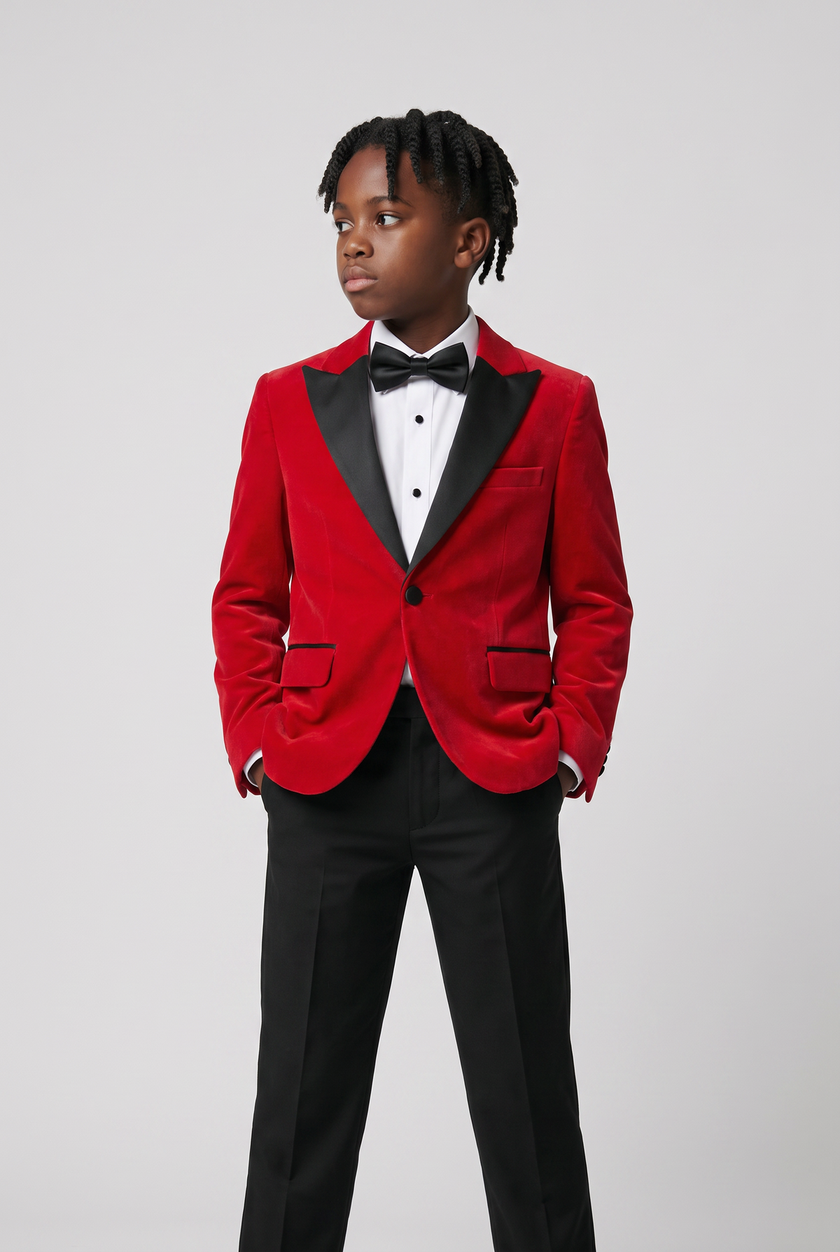 Boys Velvet Blazer Satin Lapel Dinner Jacket - Mayfair - Front Red Picture