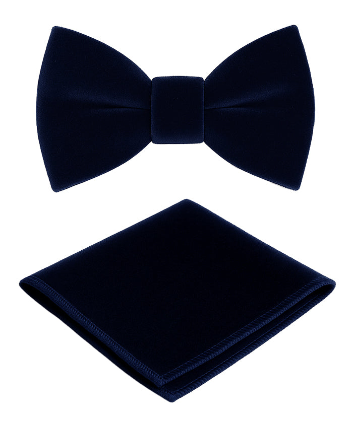 Boys Velvet Dickie Bow Tie & Handkerchief Set - Savoy - Navy Blue Set Picture