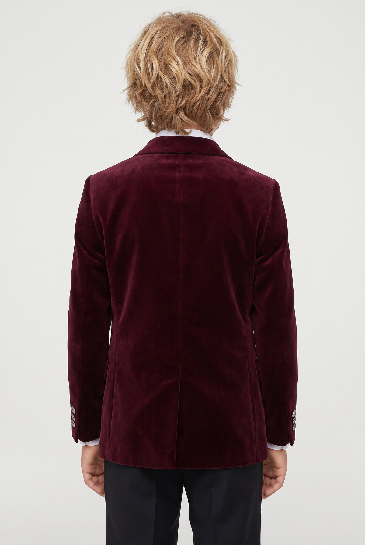 Boys Velvet Double Breasted Dinner Jacket - Burgundy Back Picture