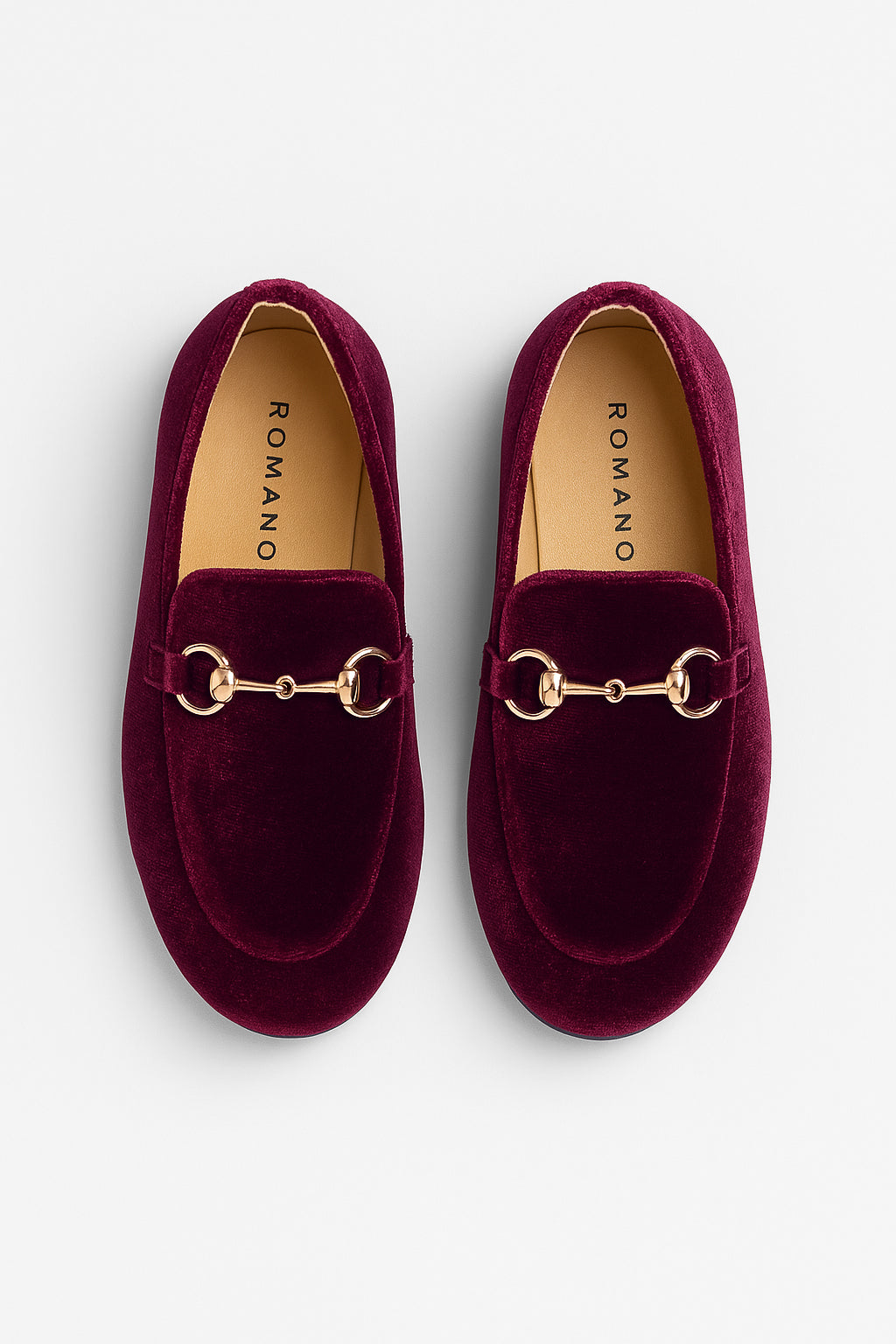 Boys Velvet Horsebit Loafer Shoes - Burgundy Front Picture