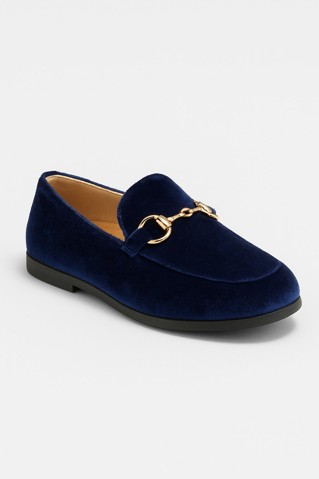Boys Velvet Horsebit Loafer Shoes - Navy Side Picture