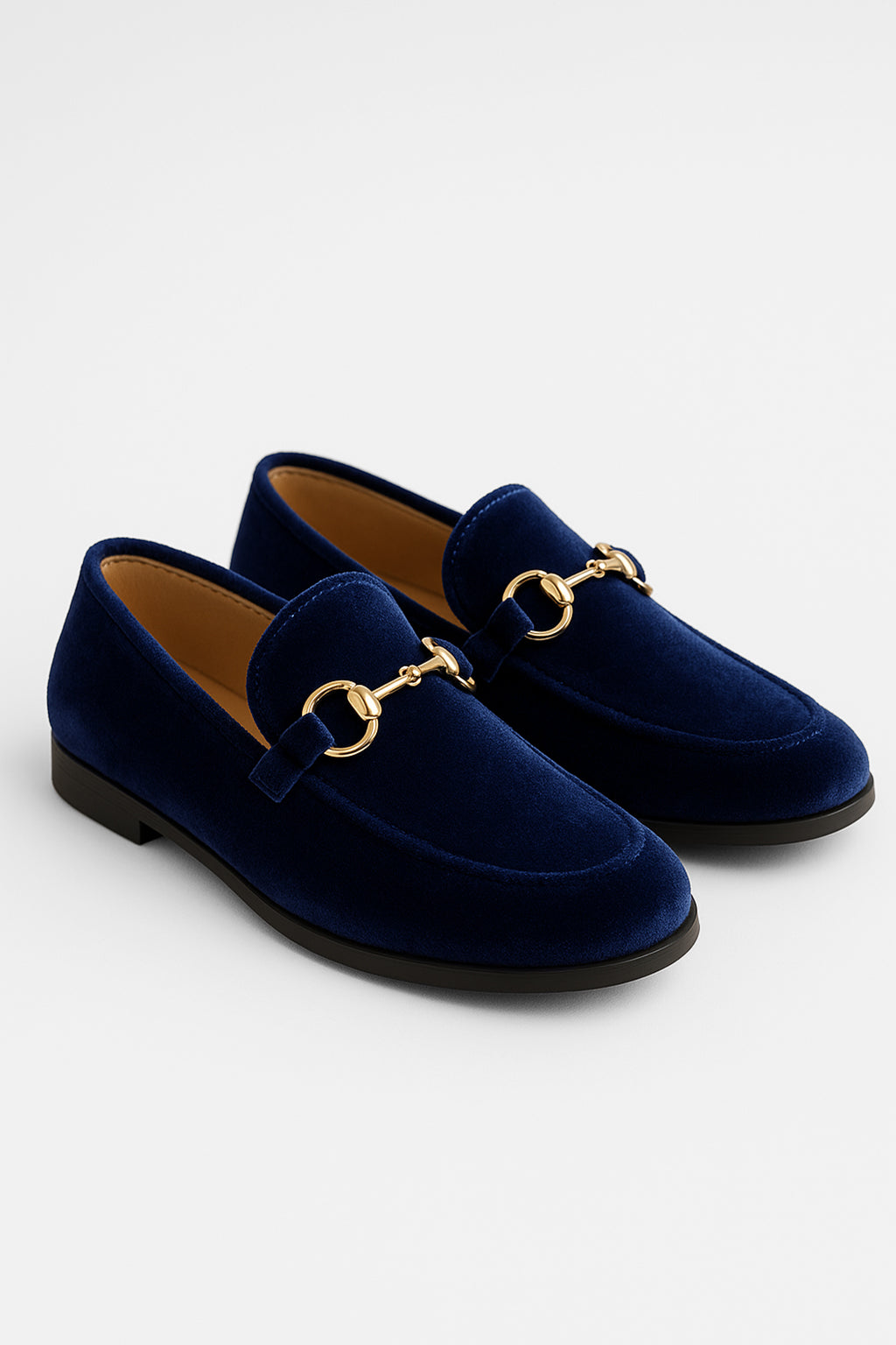 Boys Velvet Horsebit Loafer Shoes - Navy Pair Side Picture