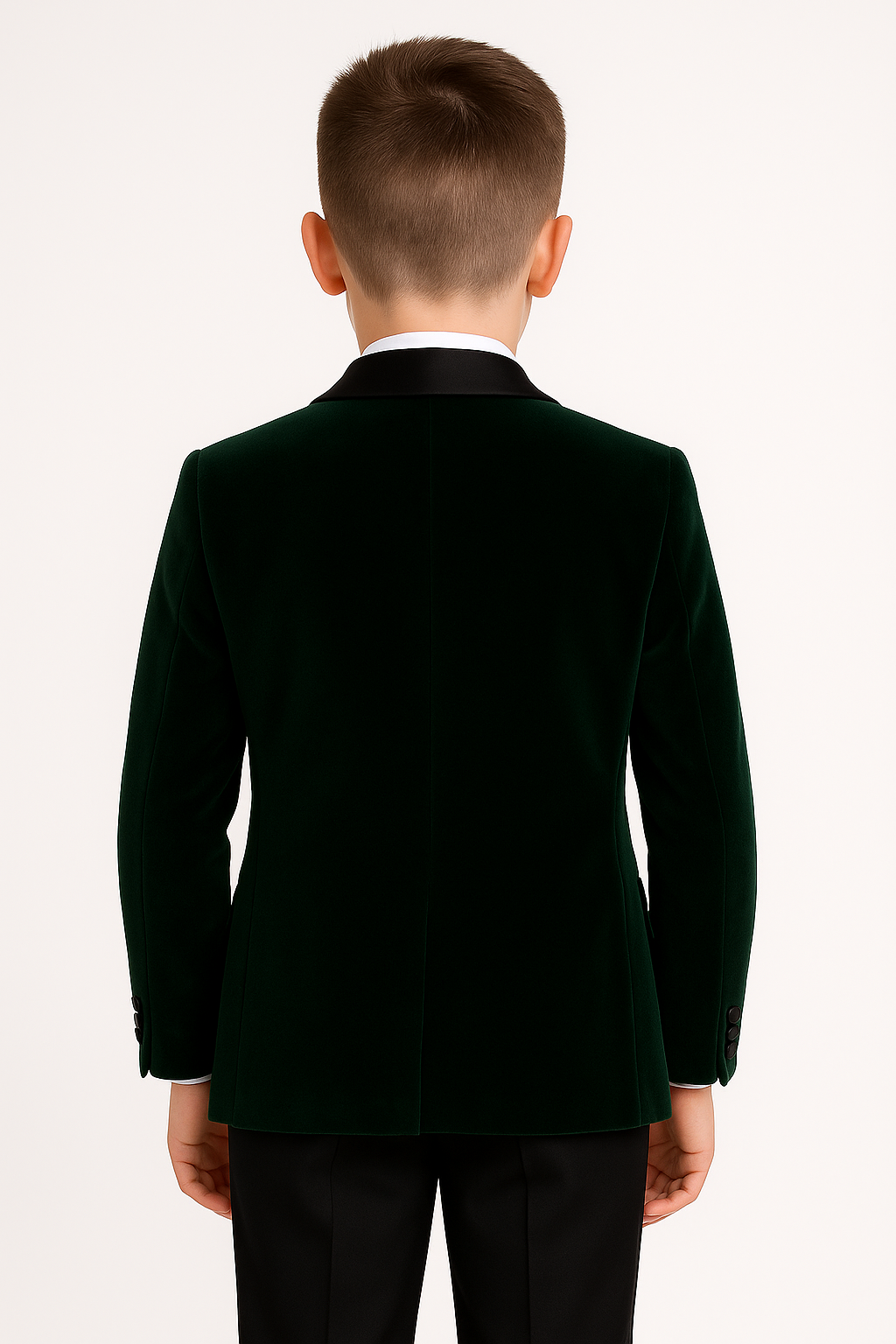 Boys Velvet Tuxedo Suit with Double-breasted Vest - Green Back Picture