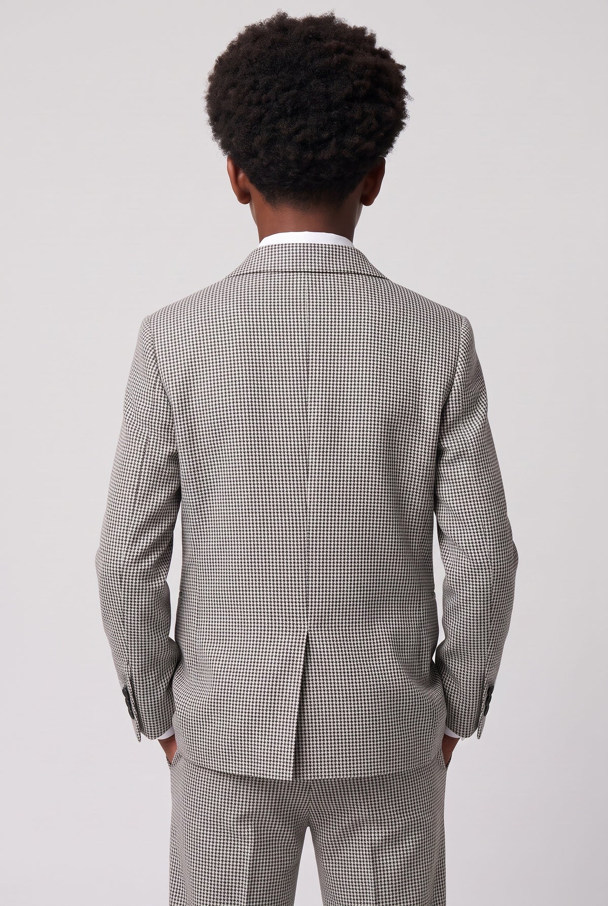 Boys White and Black 2-Piece Mini Tweed Houndstooth Suit - ORME Model Back Picture