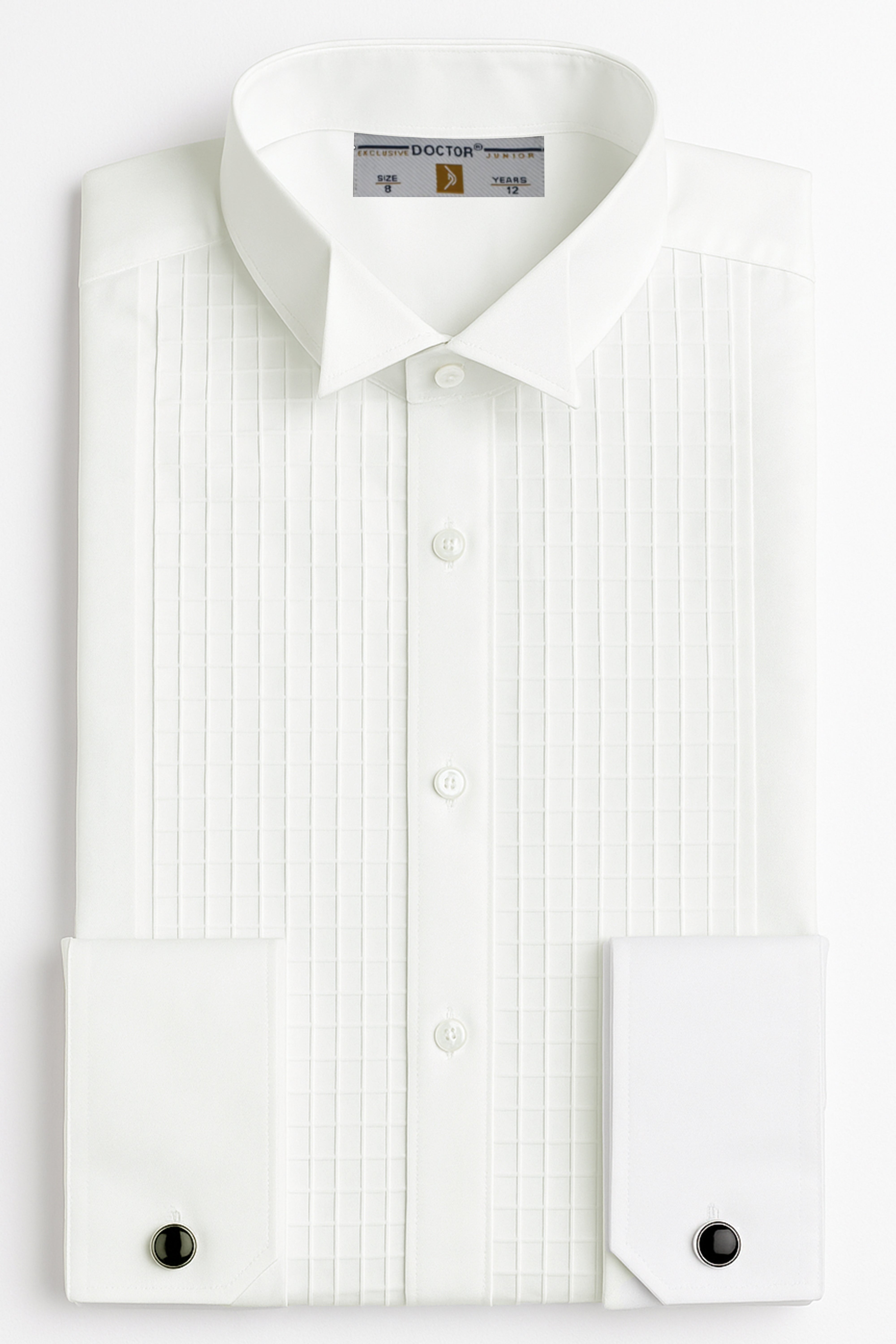 Boys Wing Collar Square Pleated Cufflink Shirt - Cream