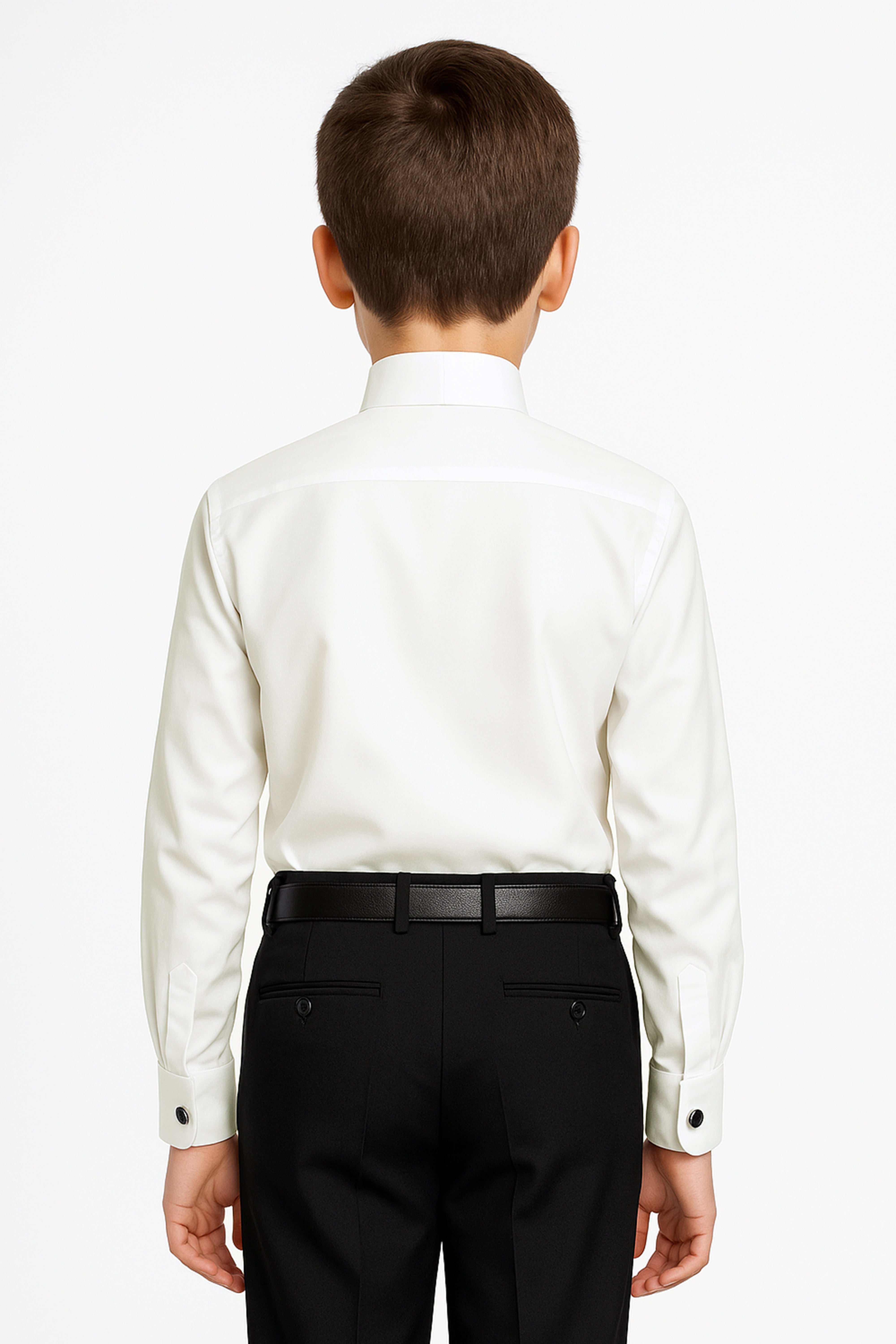 Boys Wing Collar Square Pleated Cufflink Shirt - Cream Back Picture