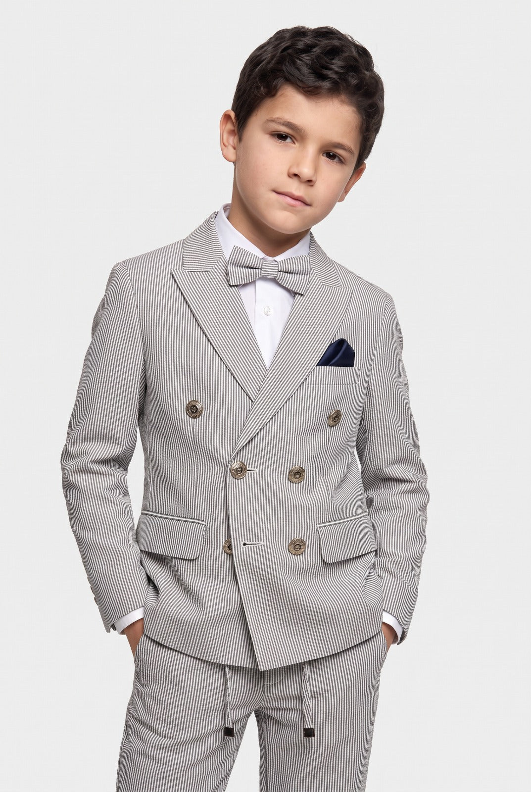 Boys’ 3-Piece Pinstripe Double-Breasted Suit - Grey