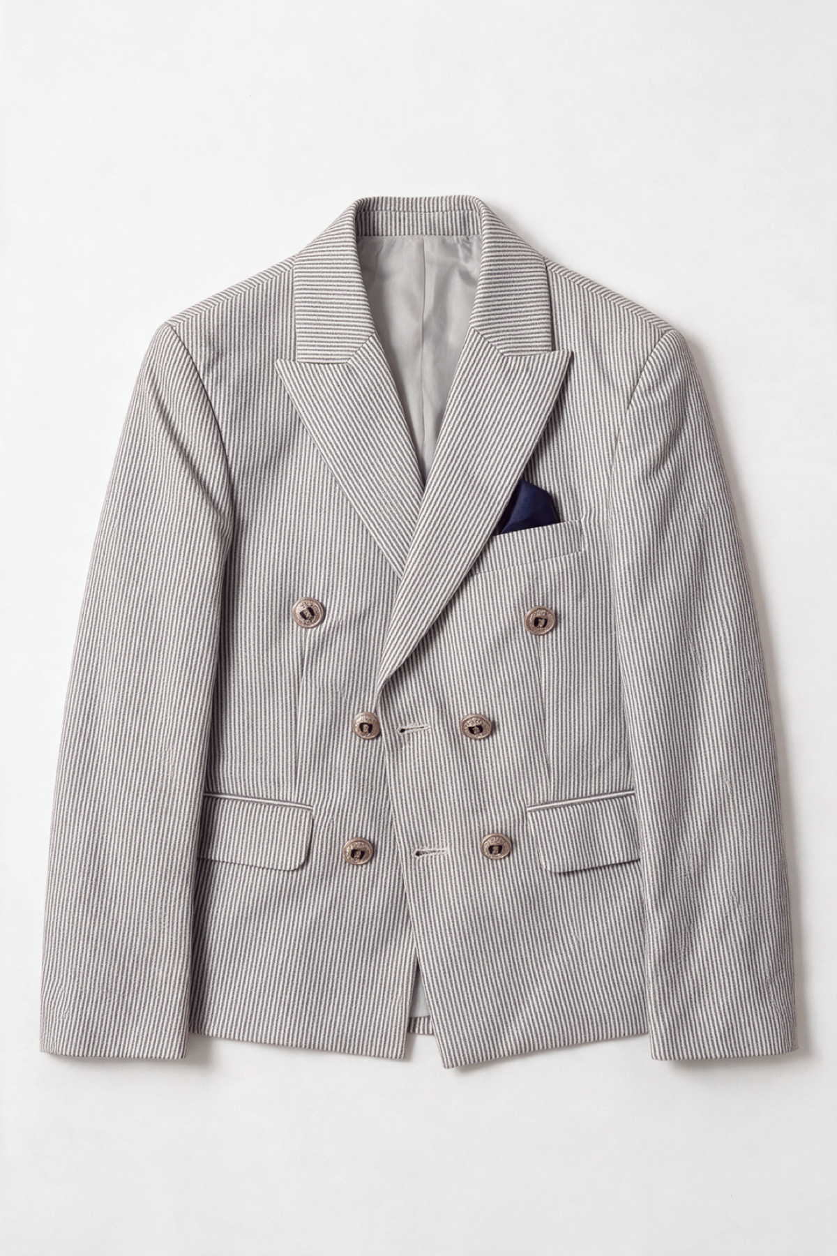 Boys’ 3-Piece Pinstripe Double-Breasted Suit - Grey Blazer Picture