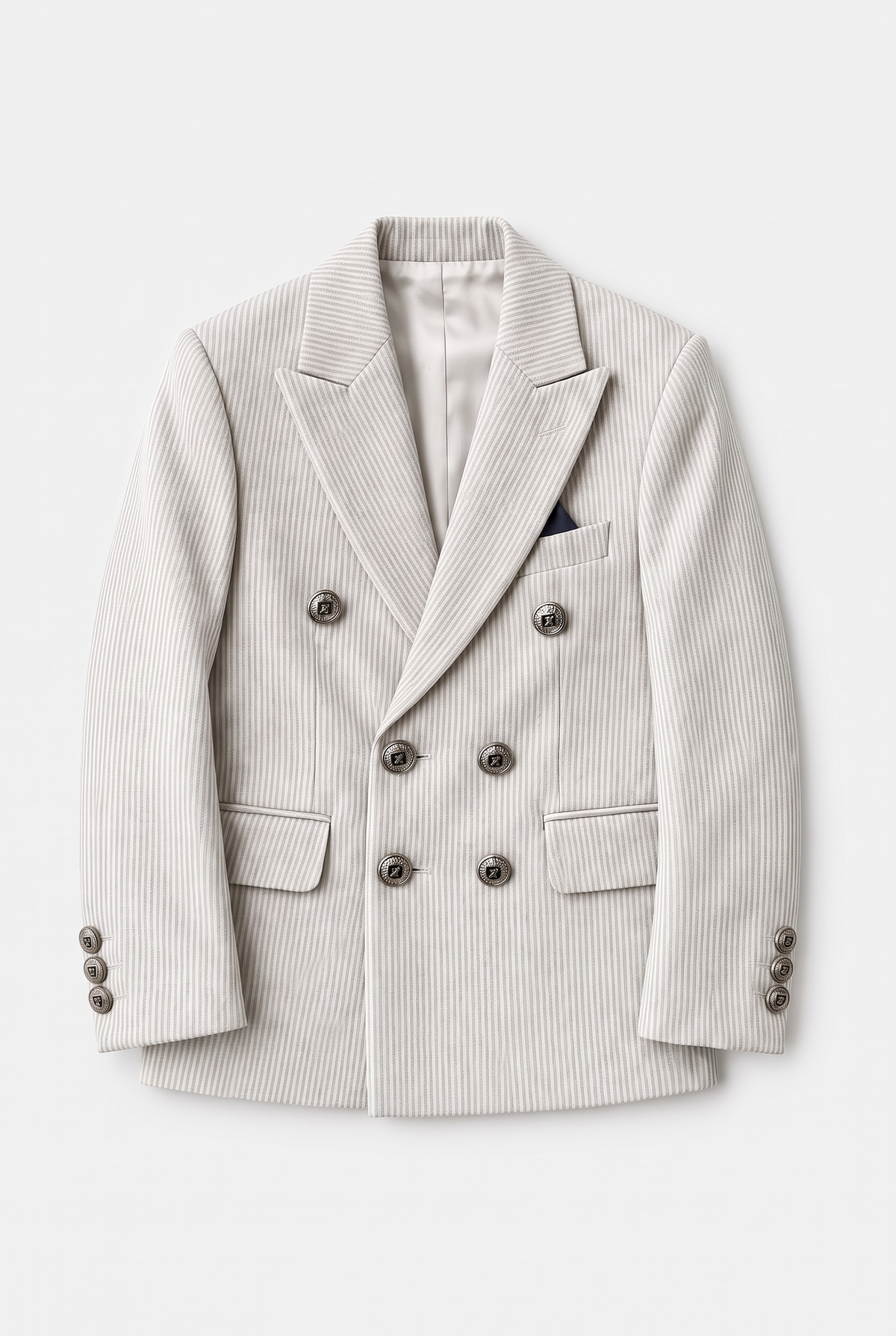 Boys’ 3-Piece Pinstripe Double-Breasted Suit - Ivory & Mocha Blazer Picture