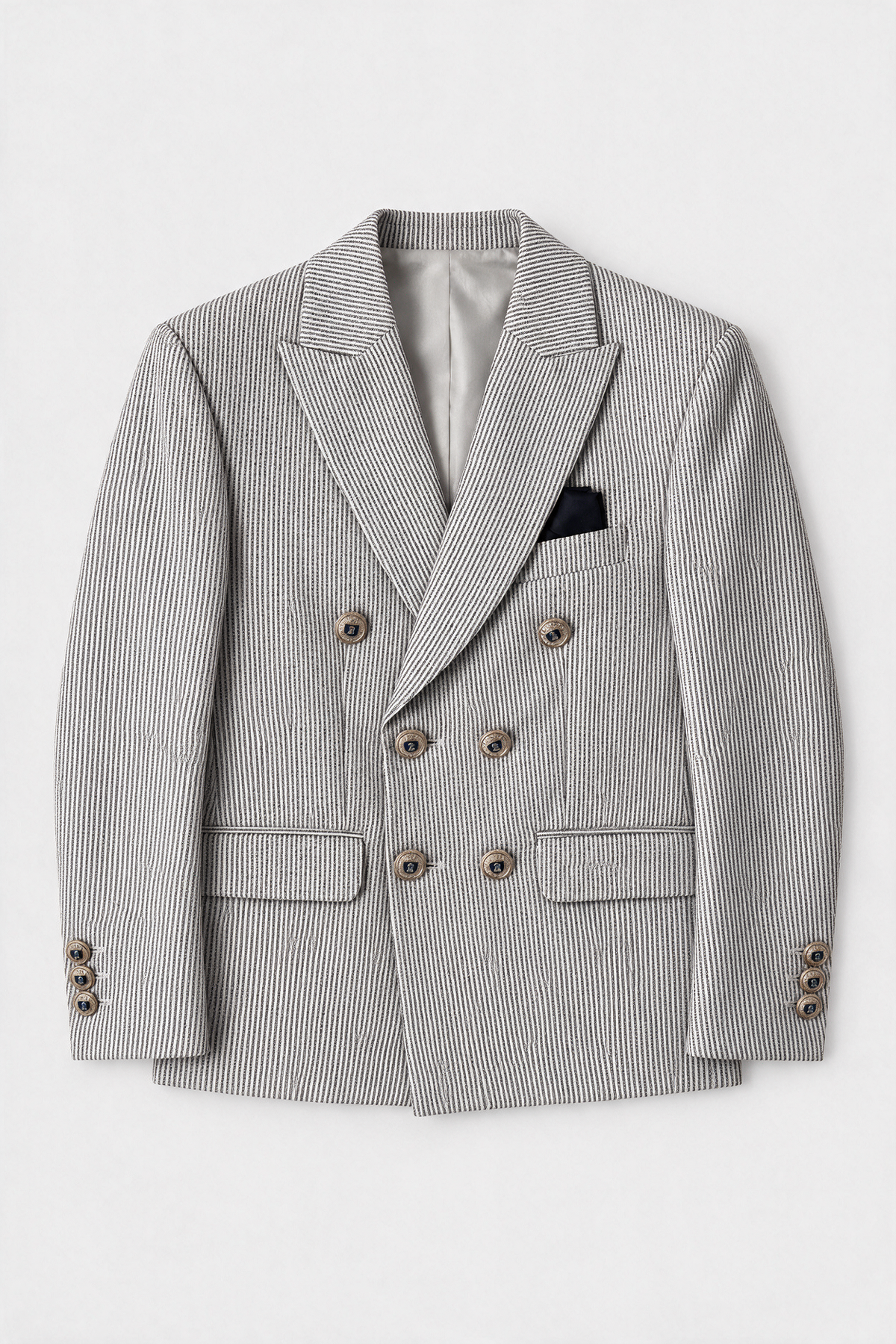 Boys’ 3-Piece Pinstripe Double-Breasted Suit - Off-White & Navy blazer picture