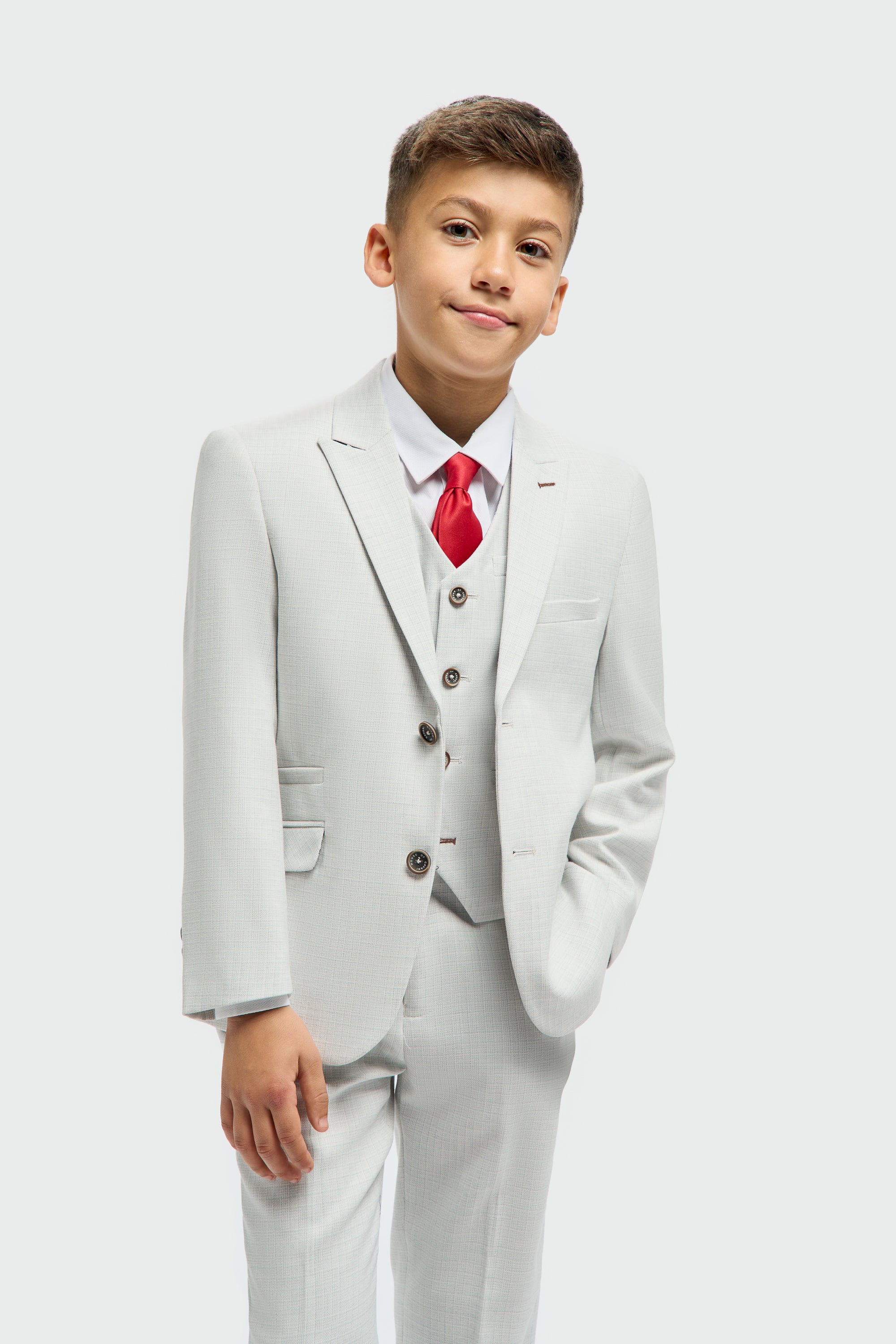 OMC 3-Pieces Boy's Medium Grey Slim Fit Suit
