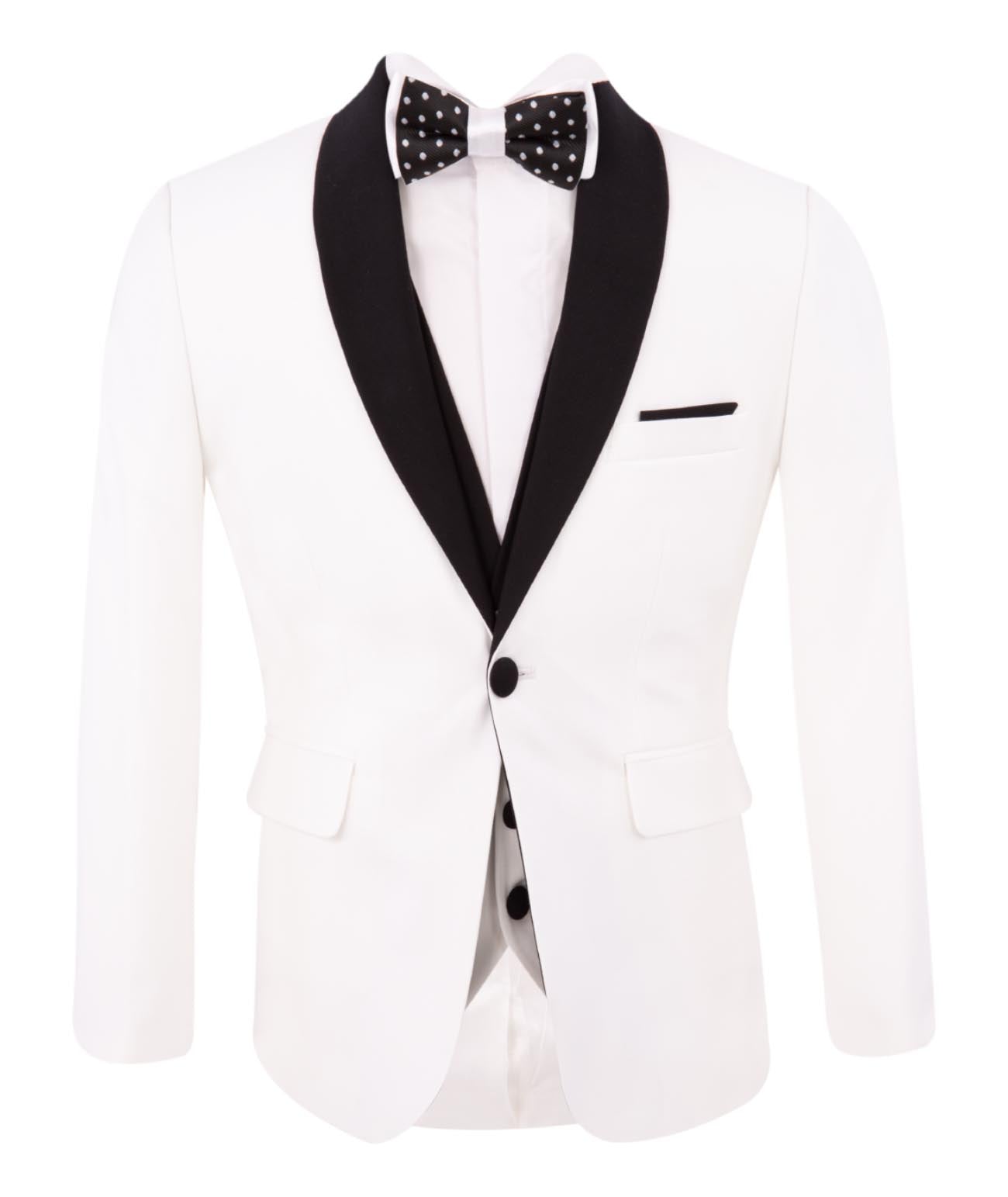 Ensemble smoking blanc 3 pièces pour garçon avec détails noirs