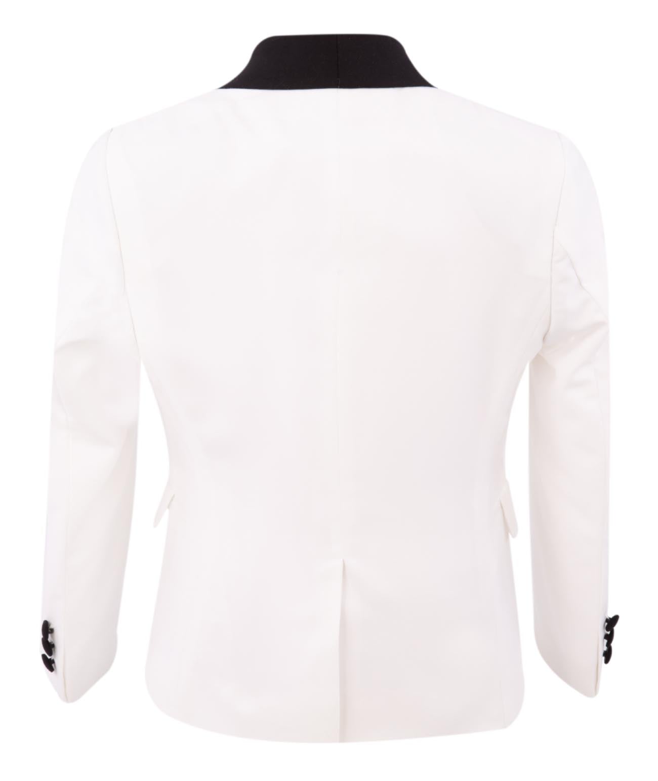 Ensemble smoking blanc 3 pièces pour garçon avec détails noirs