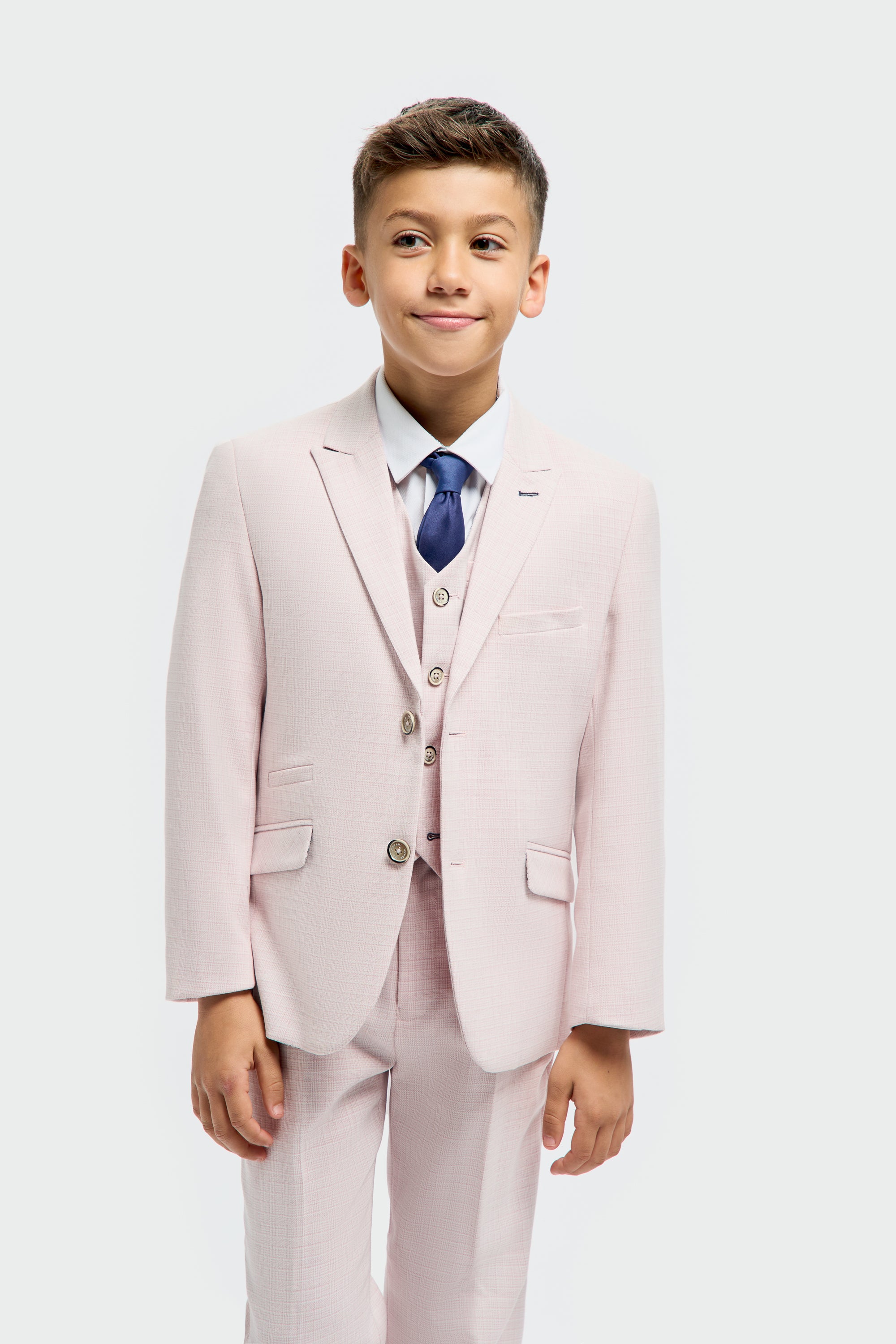 Boys Slim Fit Textured 8-Piece Formal Suit Set - Beige main image 0