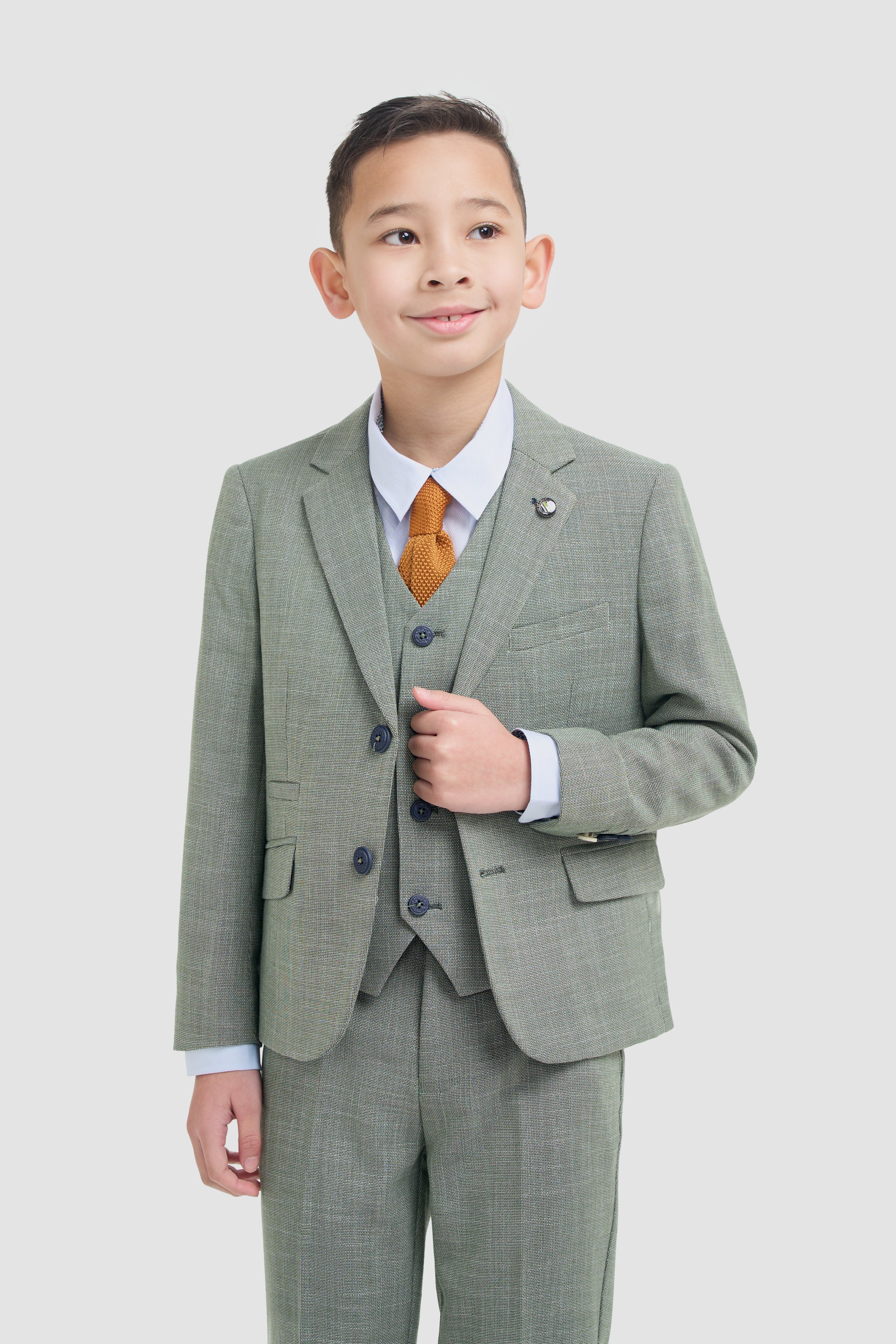 Ensemble costume texturé 3 pièces assorti père et fils - Miami - Vert Sauge