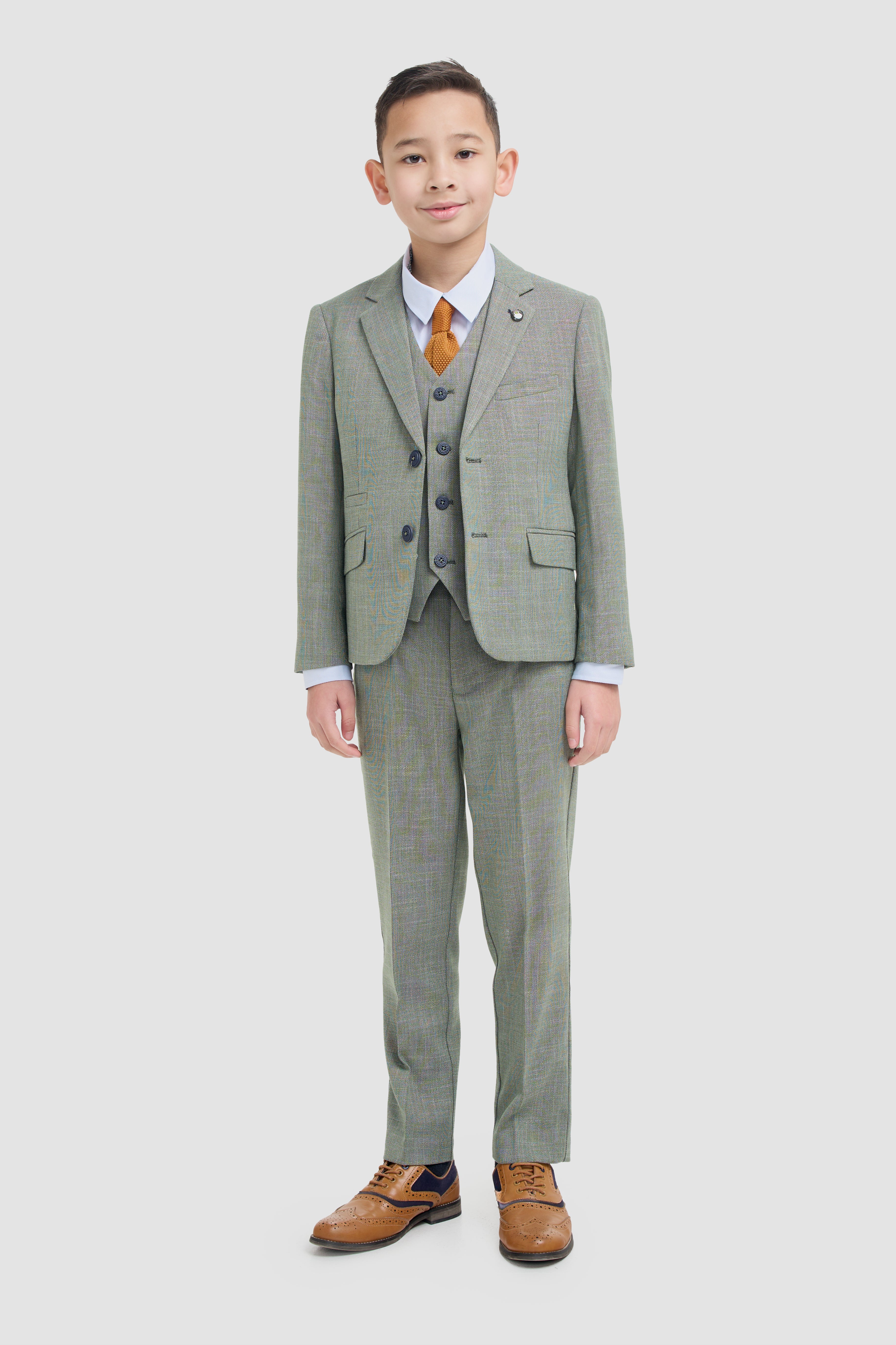 Ensemble costume texturé 3 pièces assorti père et fils - Miami - Vert Sauge