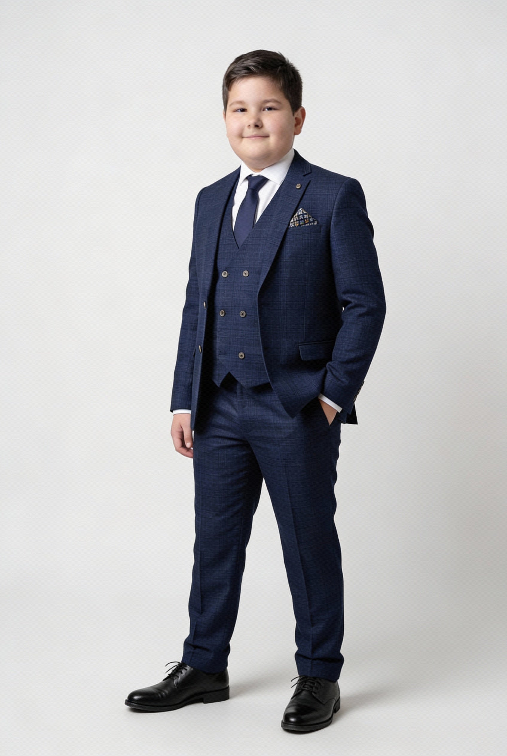 Dreiteiliger Tweedanzug für Jungen mit Glencheck-Muster – Luis Navy