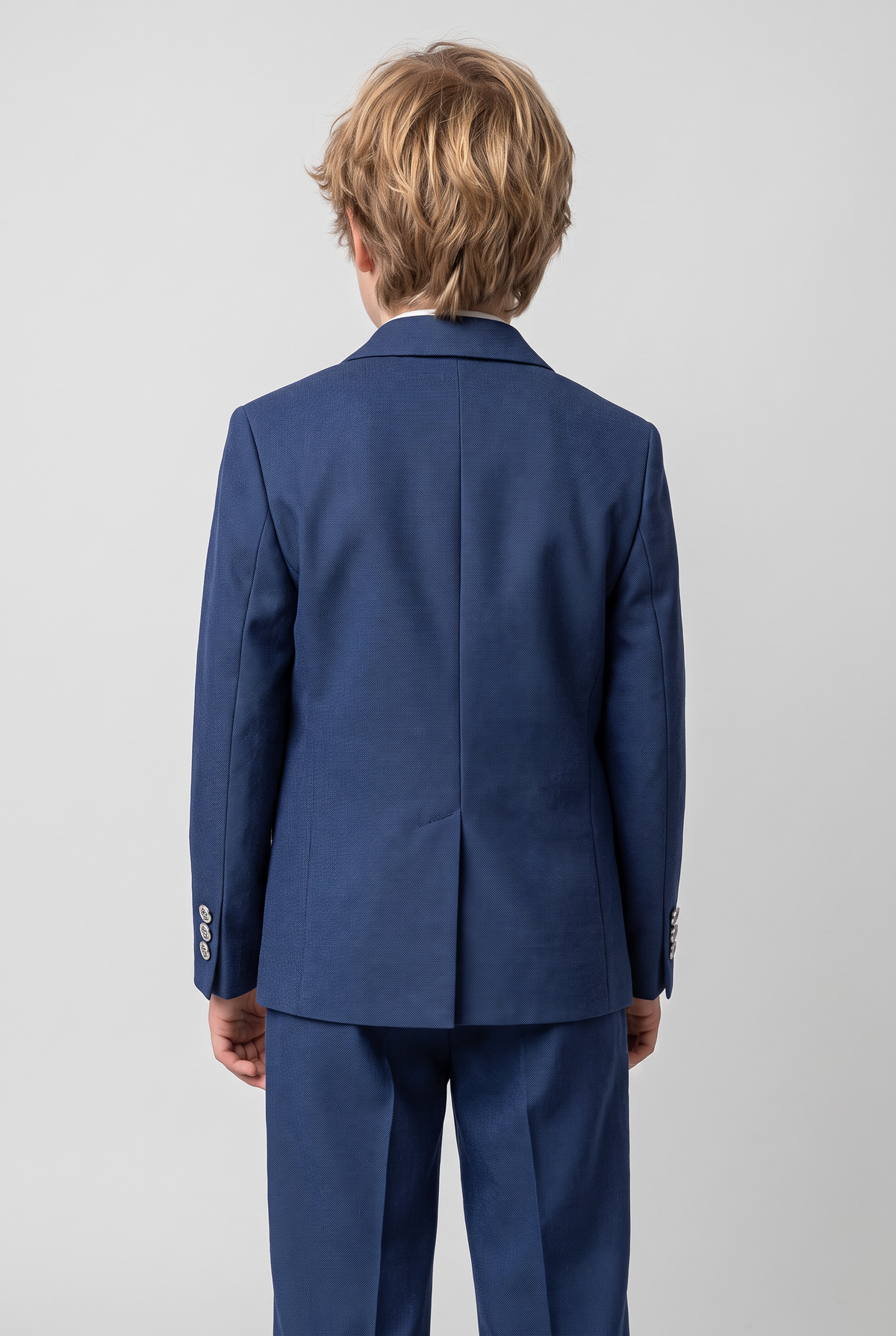 Boys’ 4-Piece Textured Double Breasted Formal Suit - Montero Navy model back picture